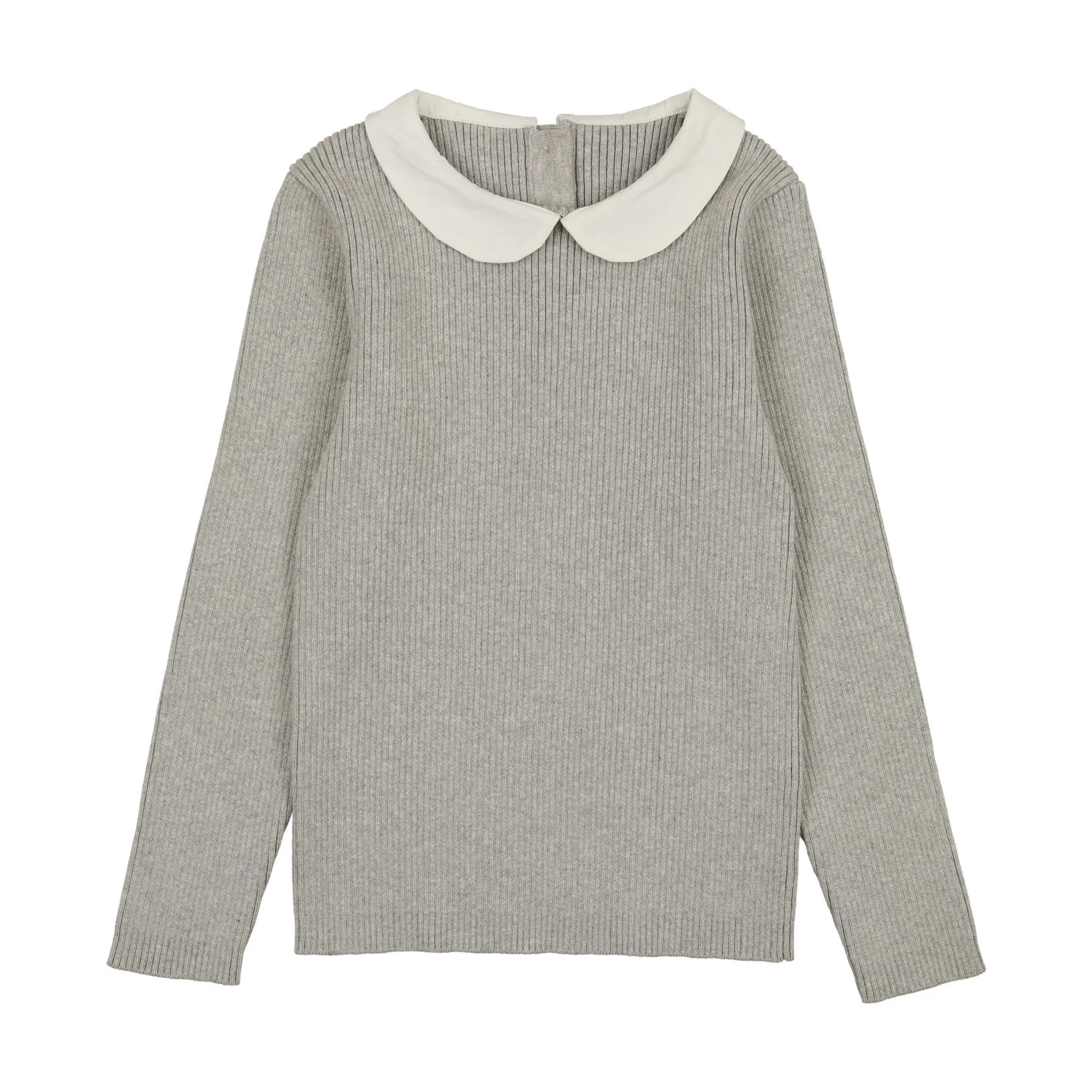 Coco Blanc Light Grey Peter Pan Knit Ribbed Sweater