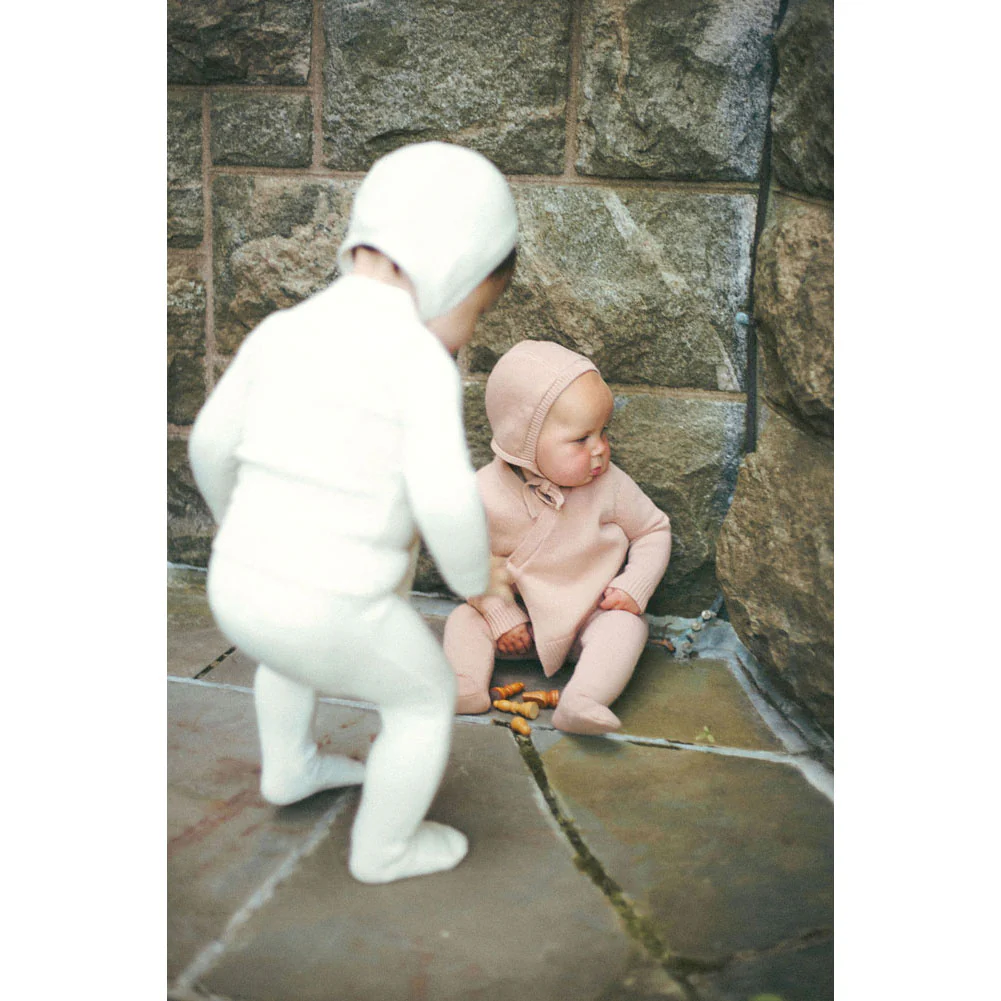 Coco Blanc Mauve Knit Baby Set with Bonnet - Image 3