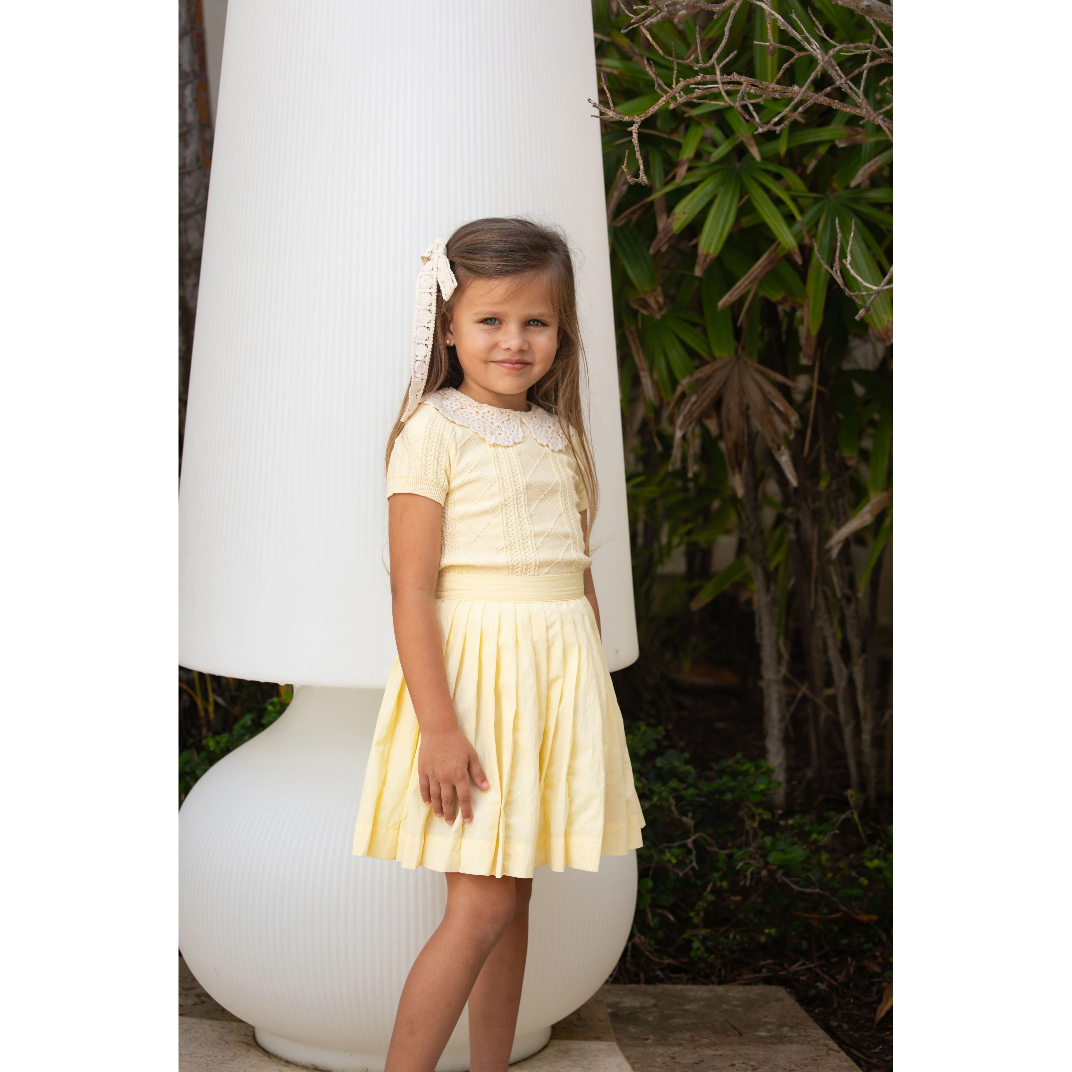 Coco Blanc Pale Yellow Crochet Collar Sweater - Image 2