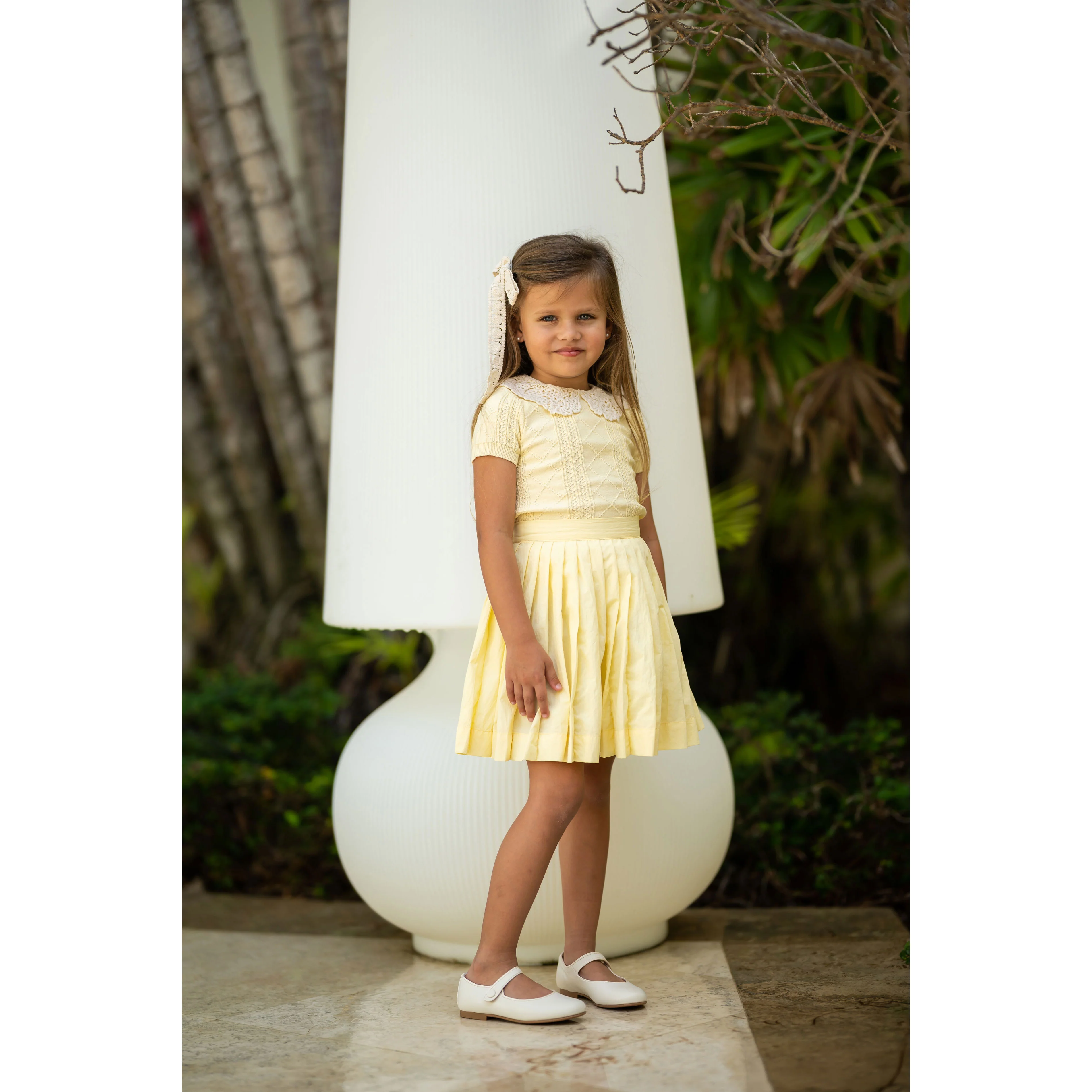 Coco Blanc Pale Yellow Pleated Skirt - Image 2