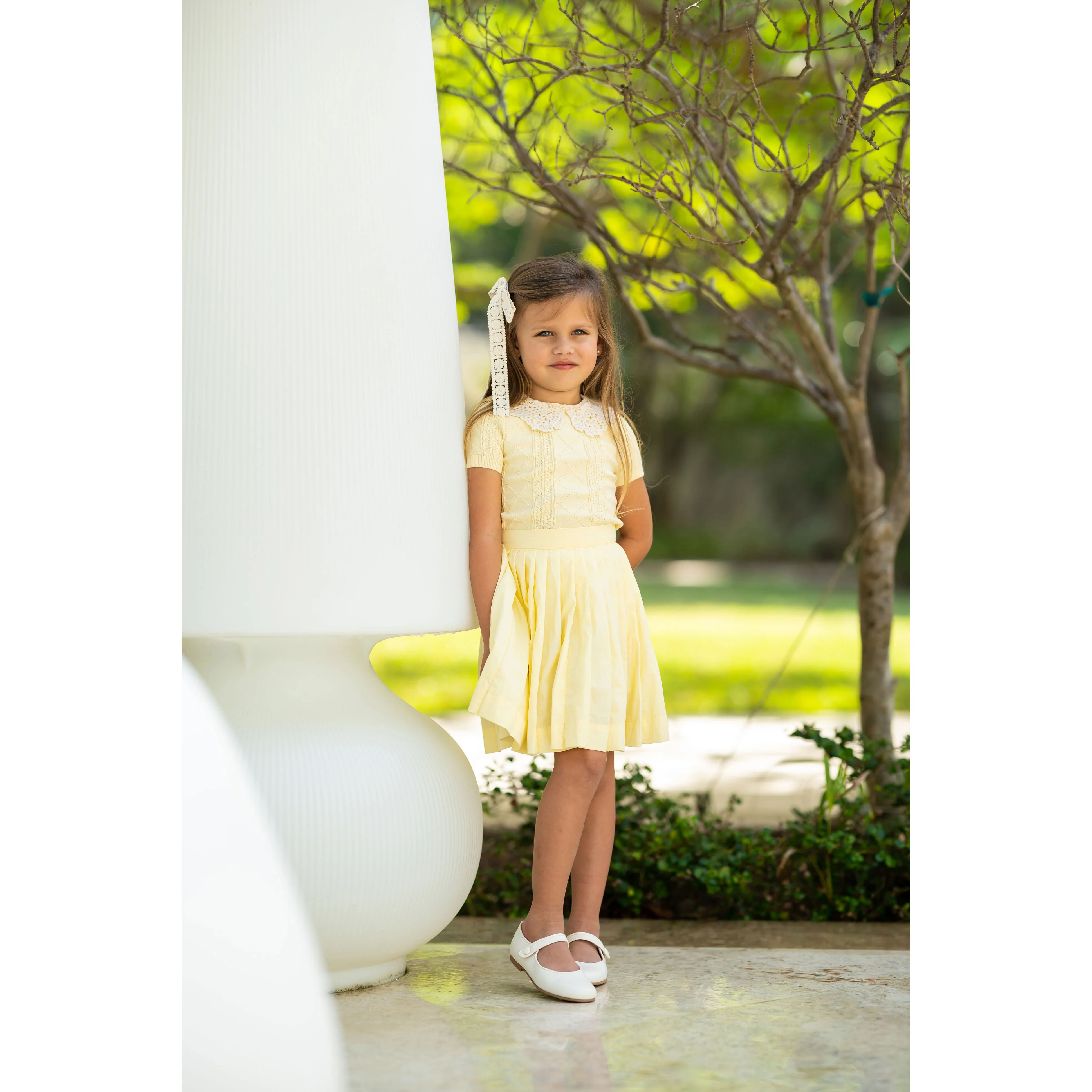 Coco Blanc Pale Yellow Pleated Skirt - Image 3