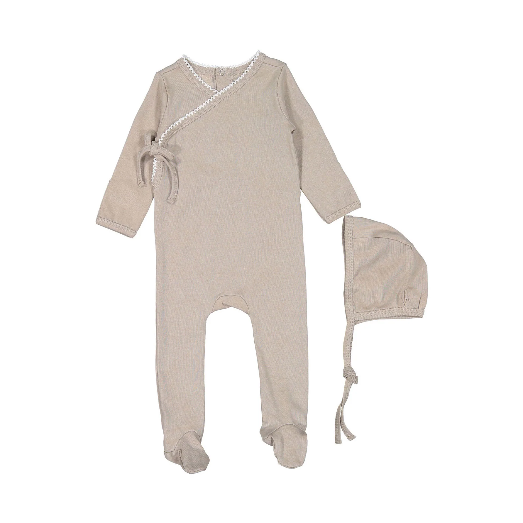 Coco Blanc Taupe Footie with Bonnet