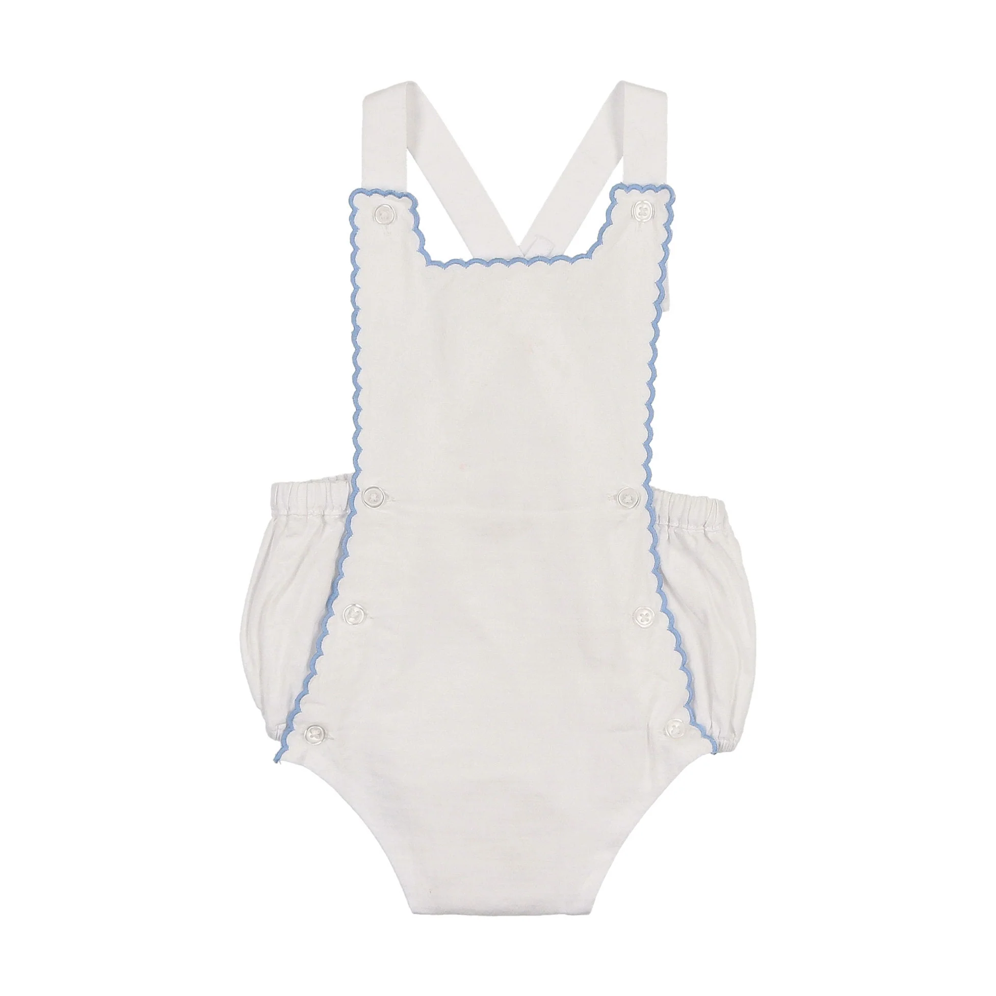 Coco Blanc White W/ Blue Scalloped Romper