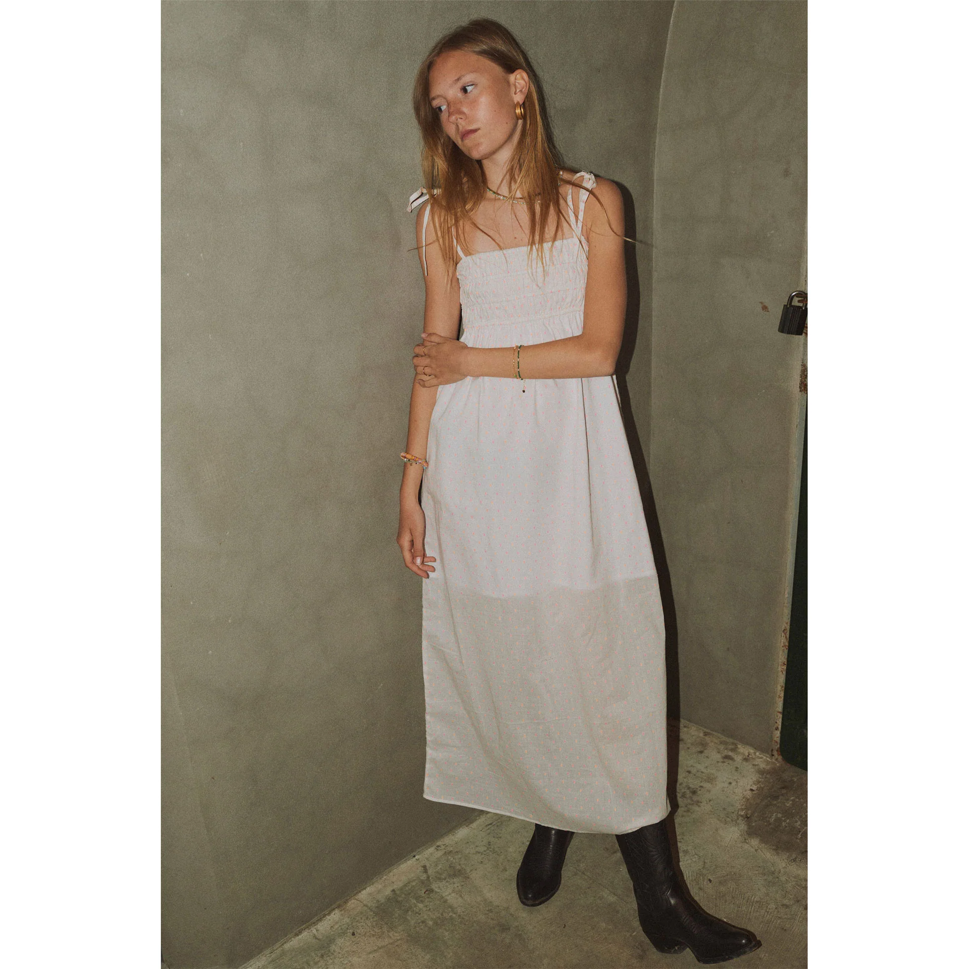 Designers Remix Cream/Orange Pink Velma Long Smock Dress - Image 2