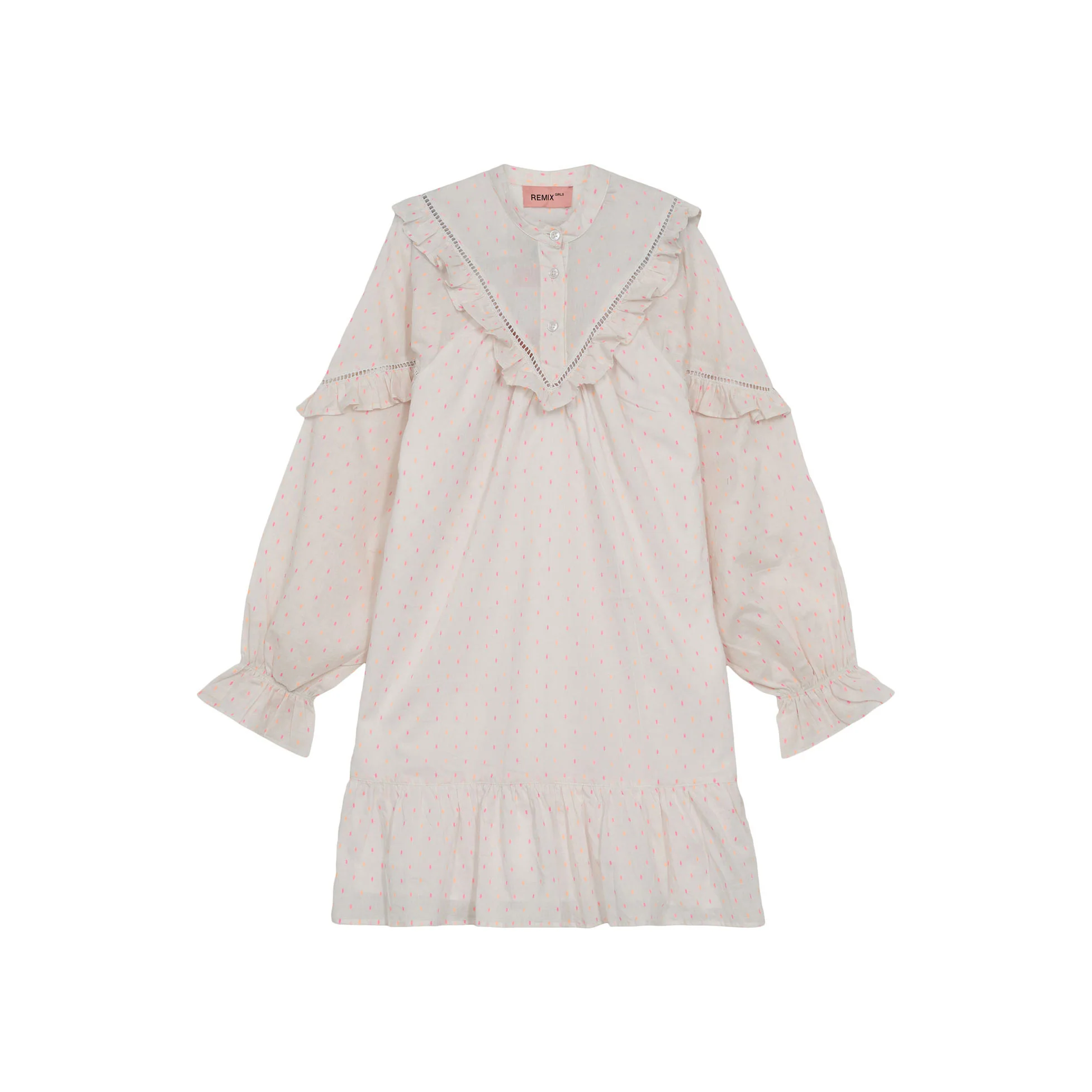 Designers Remix Cream/Orange Pink Velma Ruffle Dress