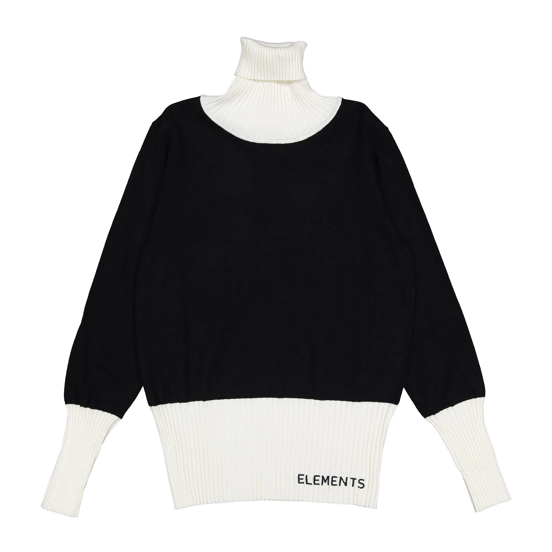 ELEMENTS Black/White Trim Knit Turtleneck