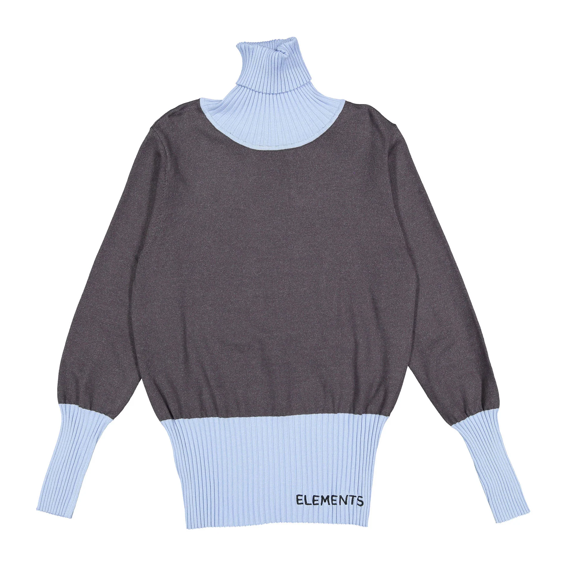 ELEMENTS Grey/Blue Trim Knit Turtleneck