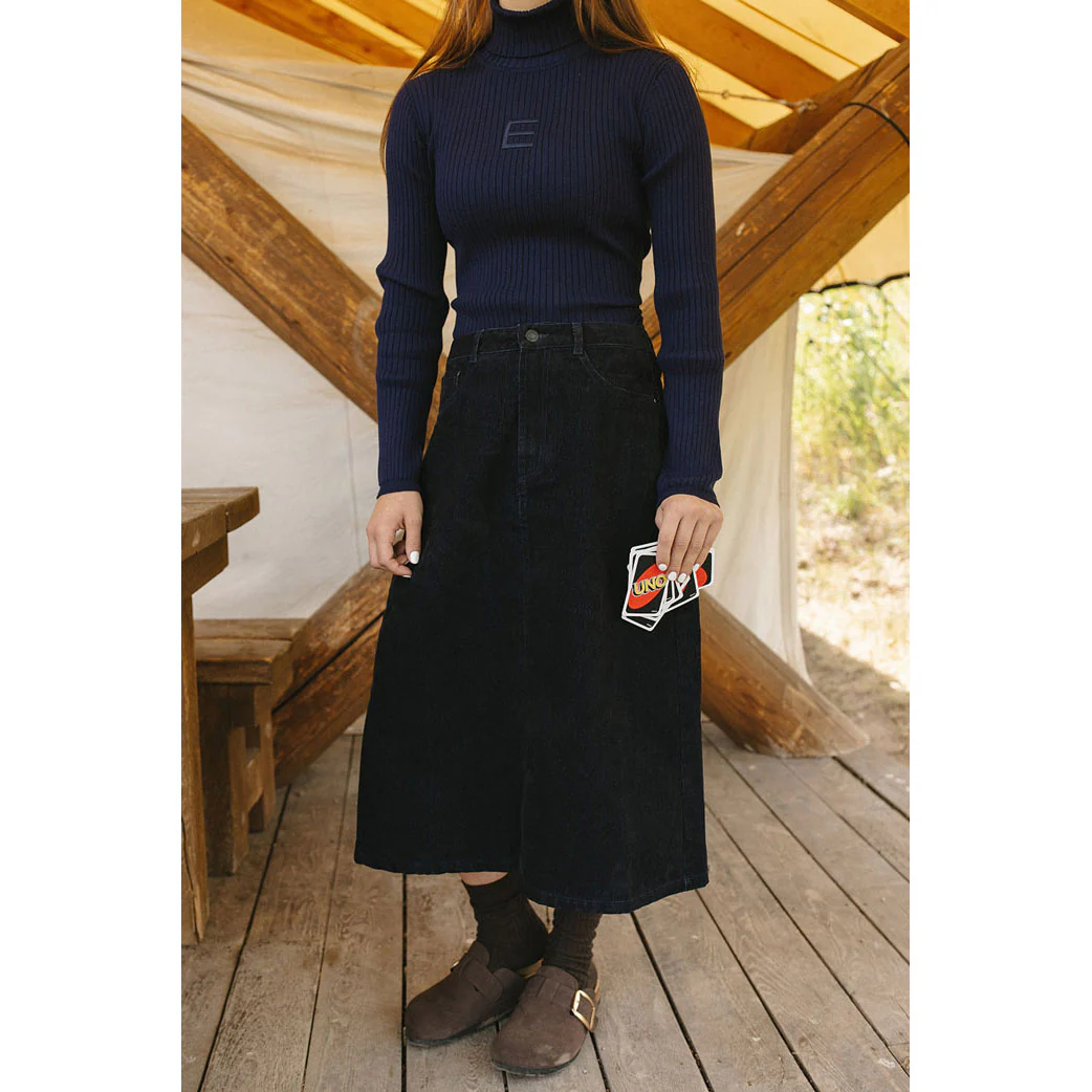 ELEMENTS Navy Denim Mid Calf Skirt - Image 2
