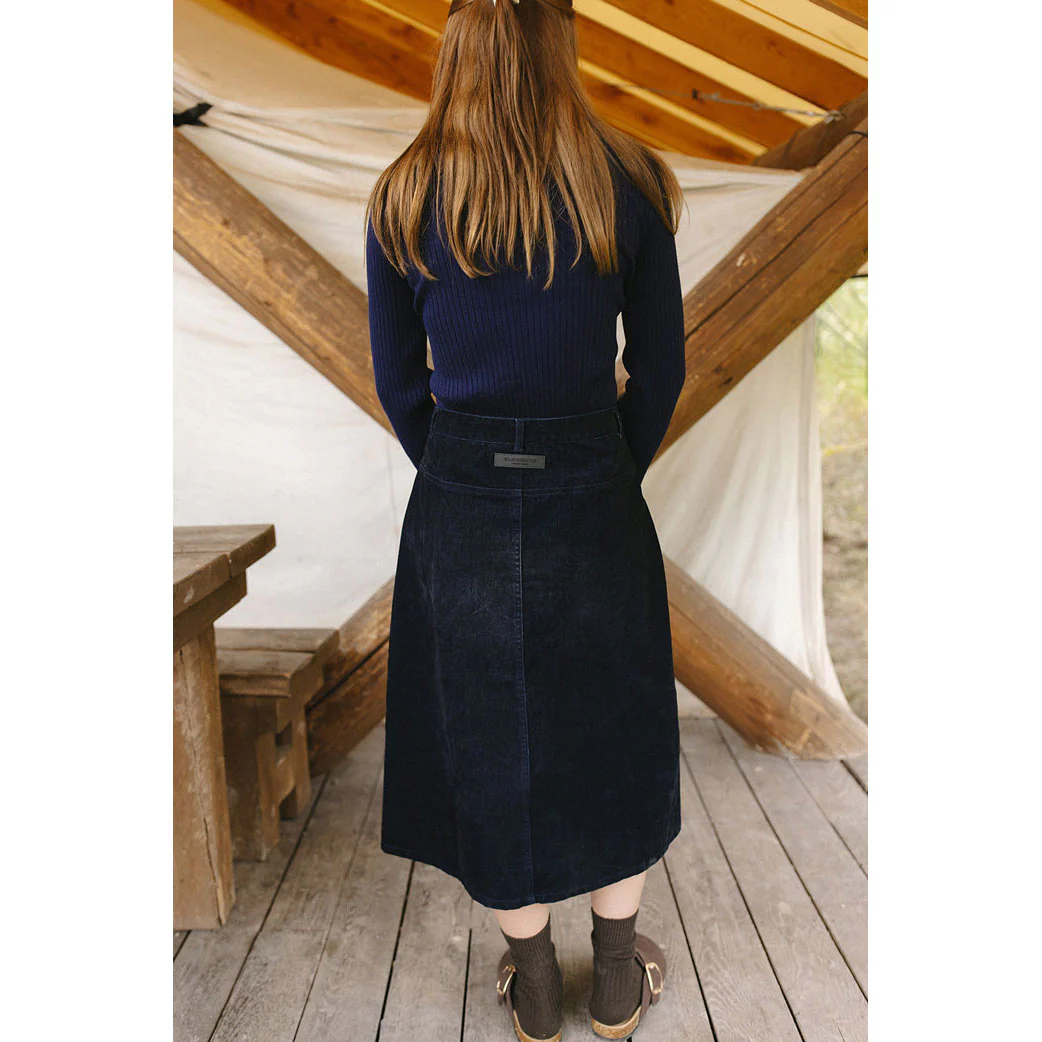 ELEMENTS Navy Denim Mid Calf Skirt - Image 4