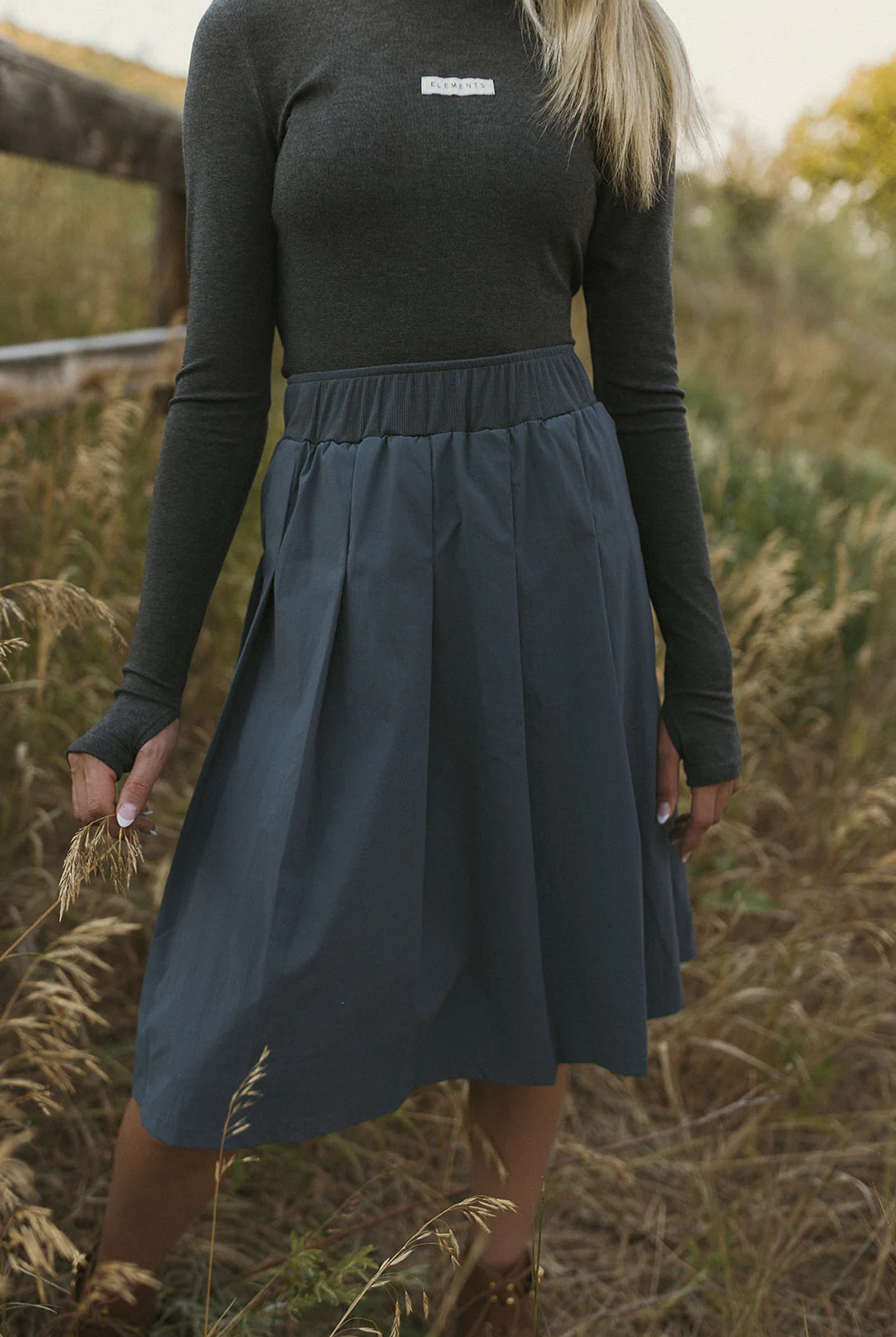 ELEMENTS Slate Tafetta Pleated Knee Length Skirt - Image 2