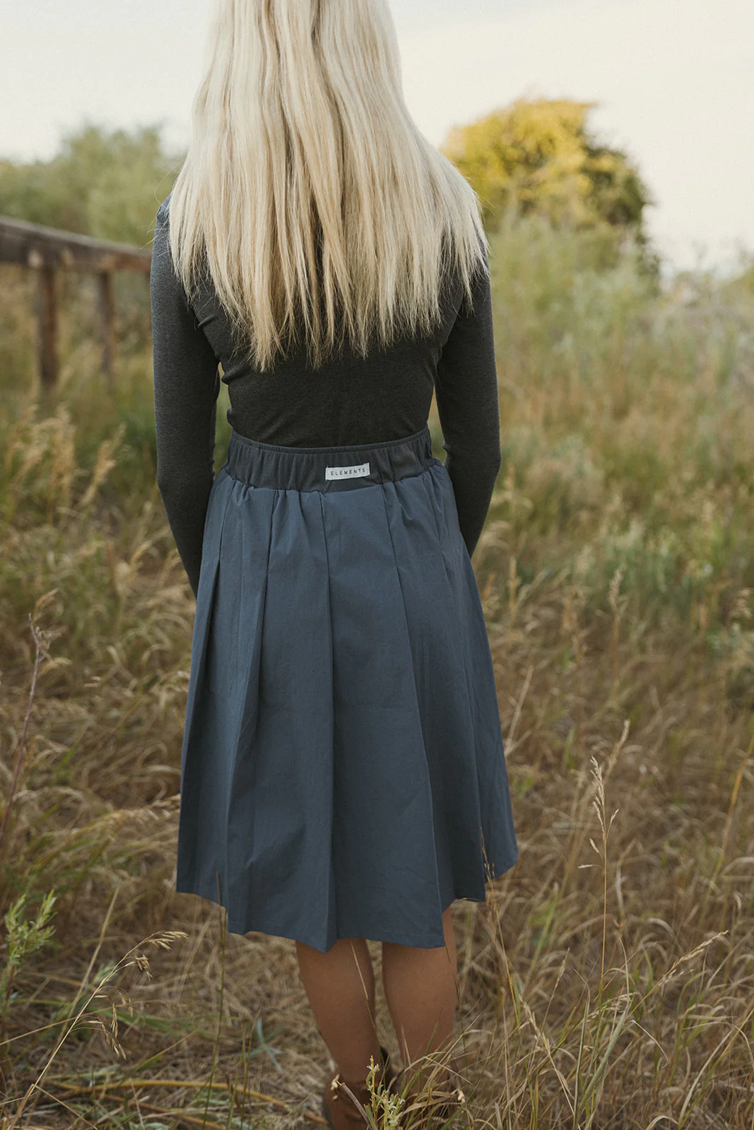 ELEMENTS Slate Tafetta Pleated Knee Length Skirt - Image 4