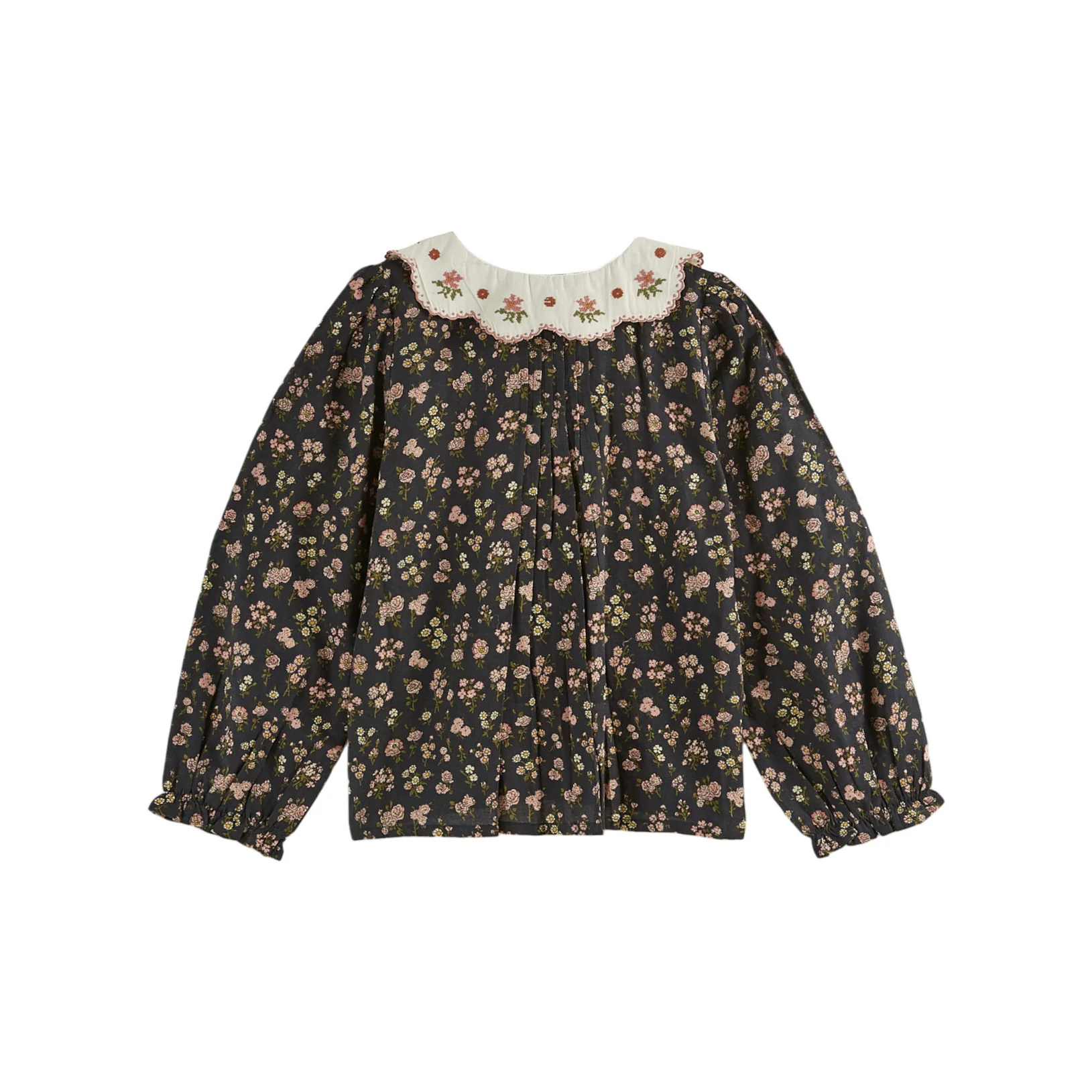 Emile et Ida Black Country Embroidered Collar Blouse - Image 2