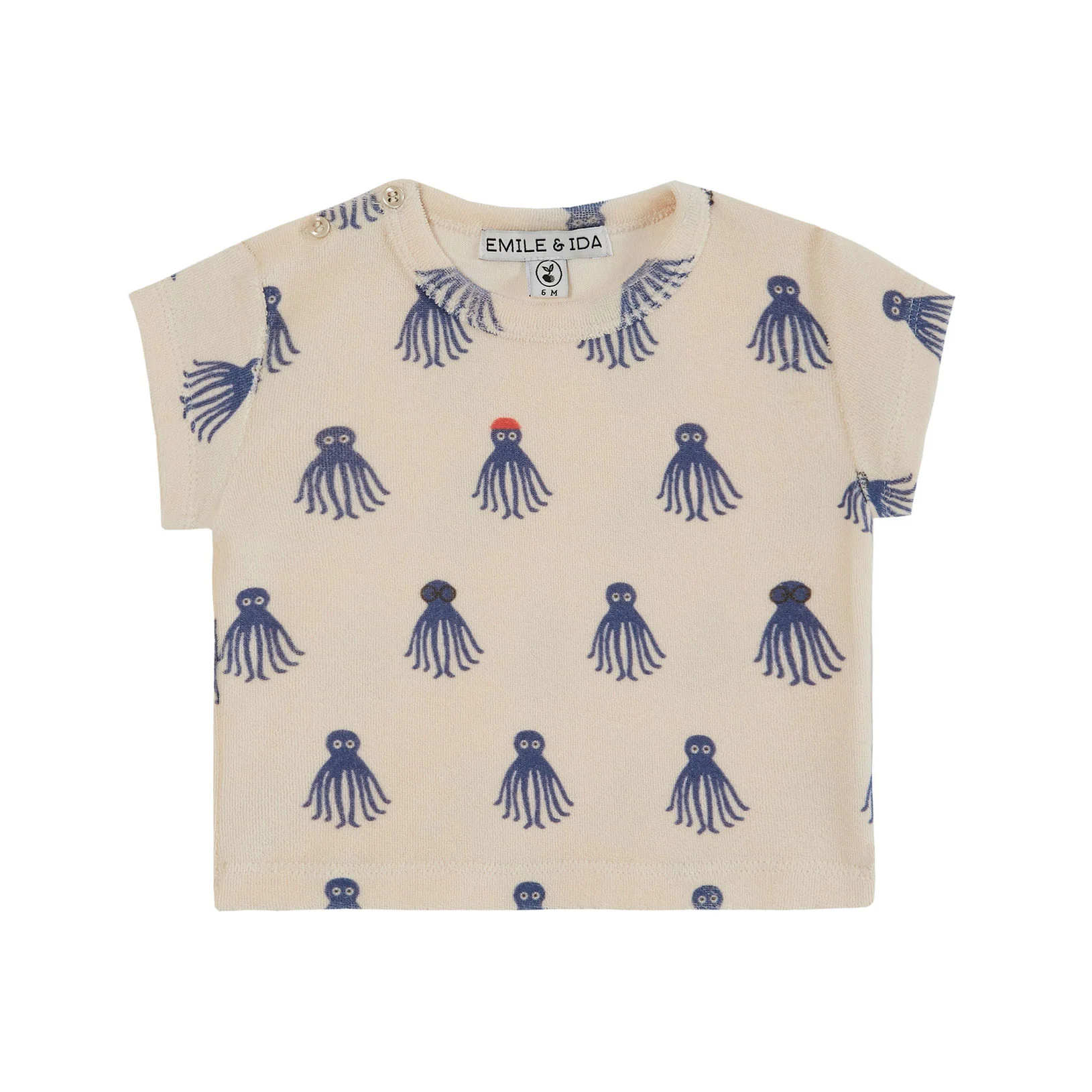 Emile et Ida Blue Octopus Allover Terry Baby Tee