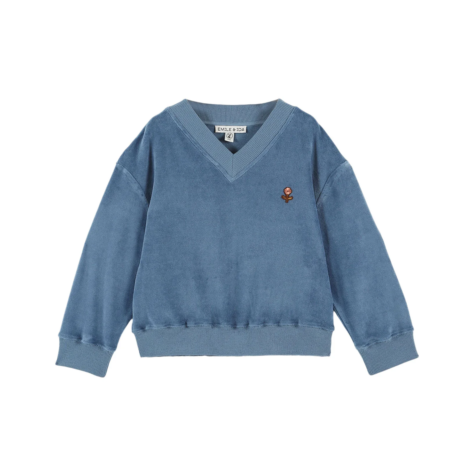 Emile et Ida Blue Velour V-Neck Sweatshirt