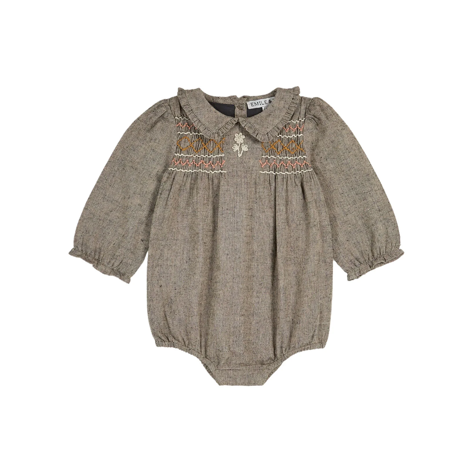 Emile et Ida Brown Embroidered Romper