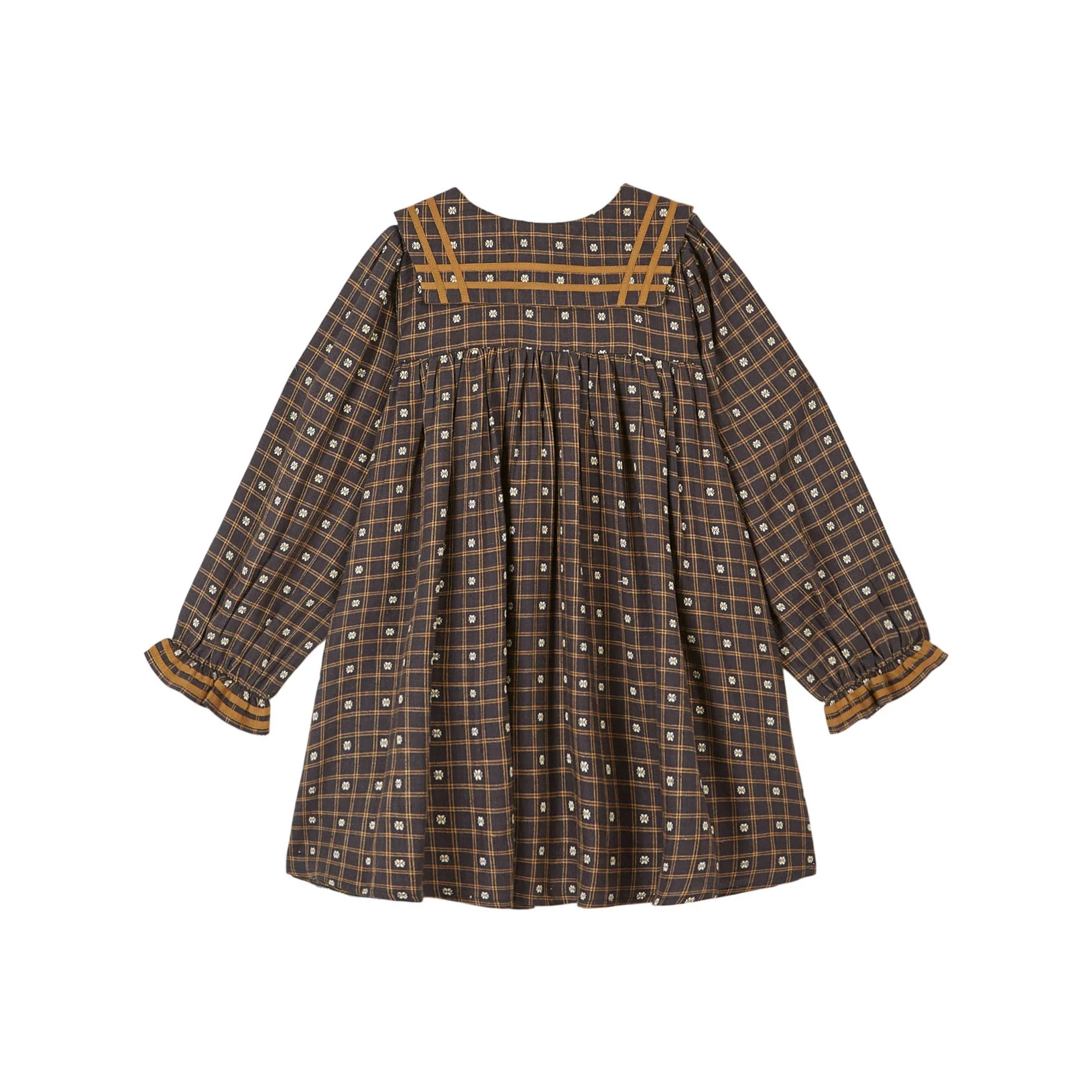 Emile et Ida Brown Flower Check Sailor Collar Dress - Image 2