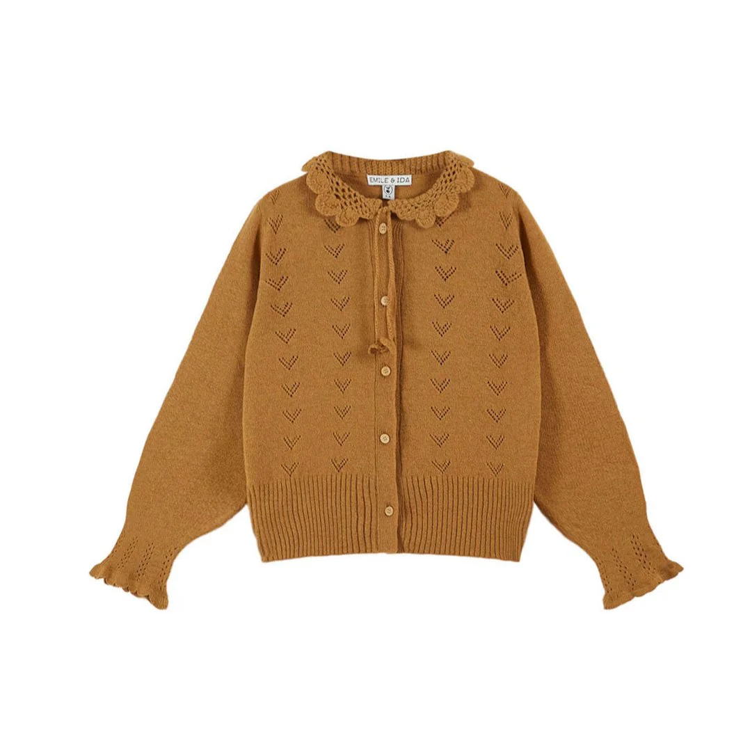 Emile et Ida Caramel Crochet Collar Cardigan