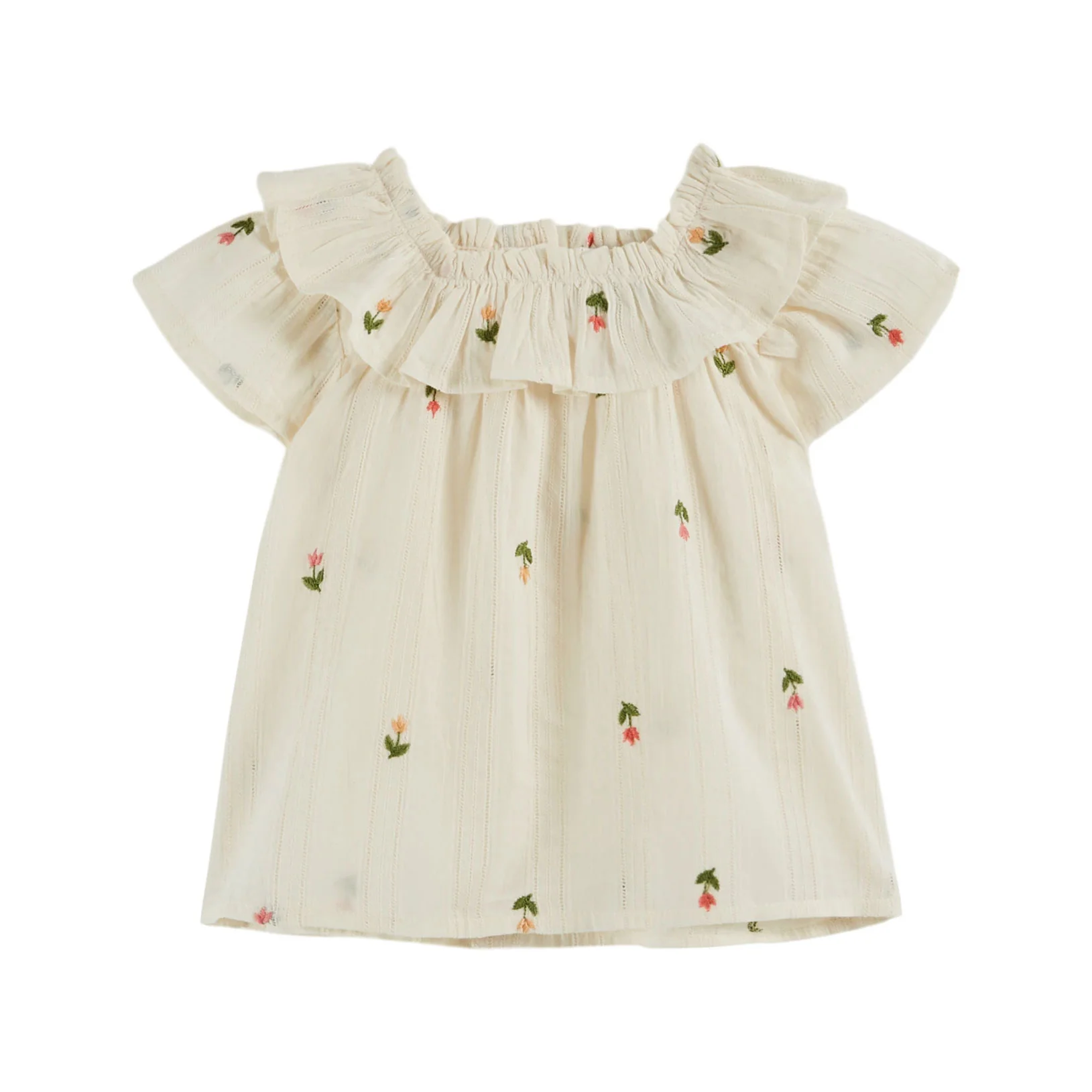 Emile et Ida Cream Embroidered Baby Blouse
