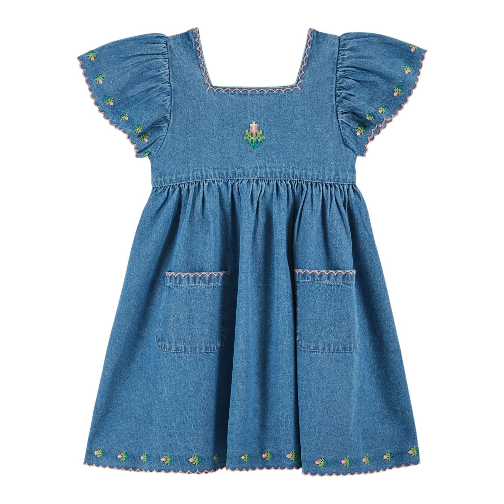 Emile et Ida Denim Embroidered Dress