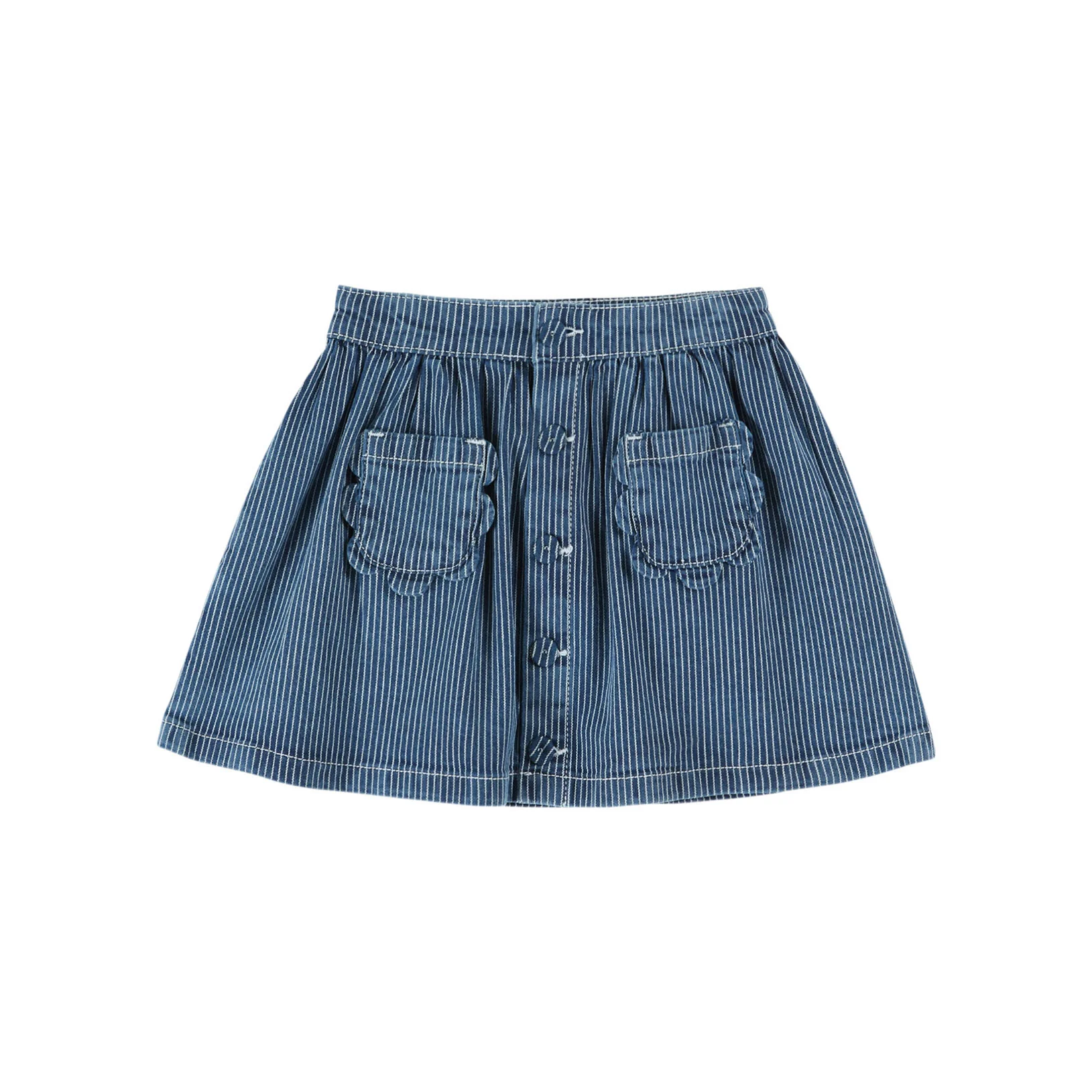 Emile et Ida Denim Stripe Floral Pocket Skirt