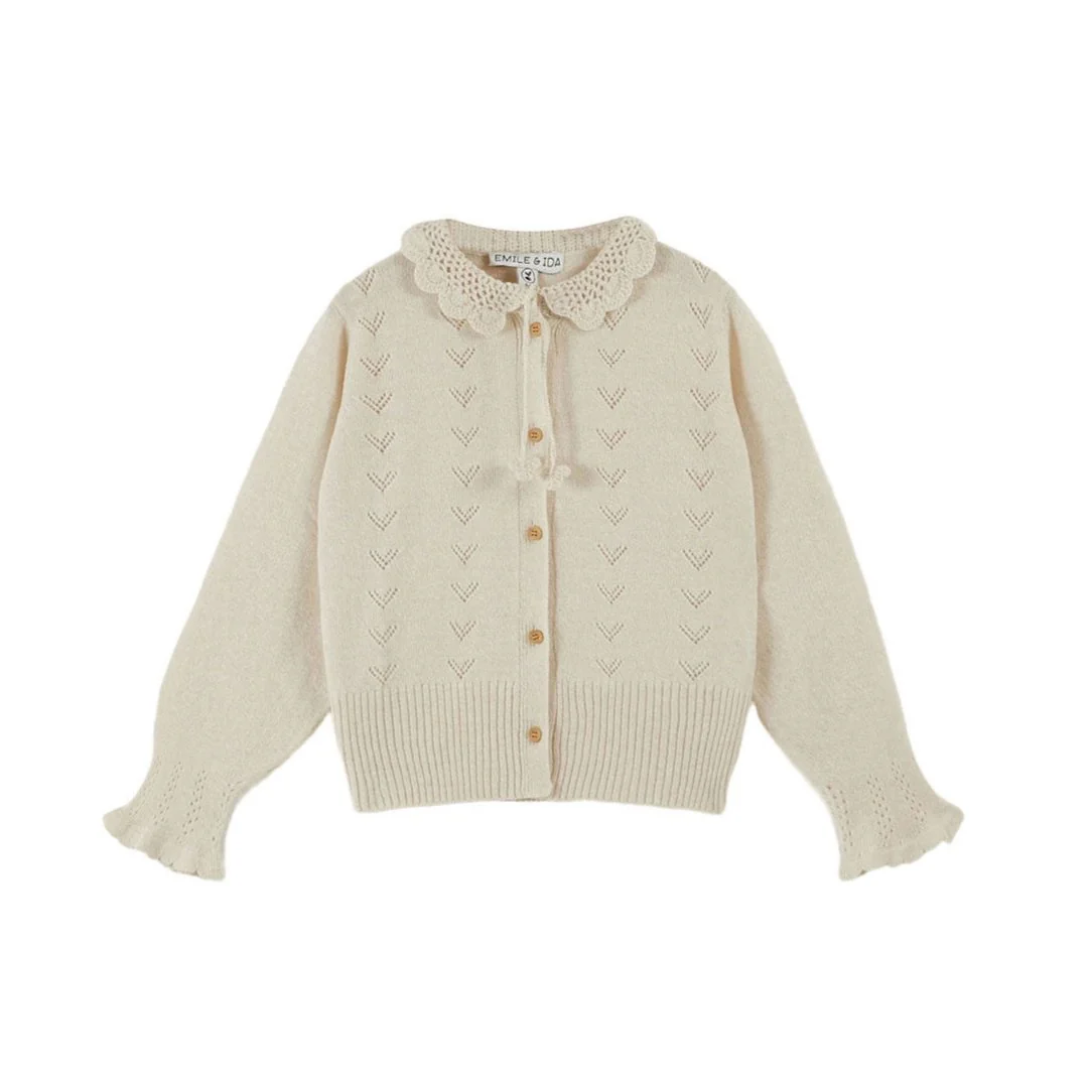 Emile et Ida Ecru Crochet Collar Cardigan