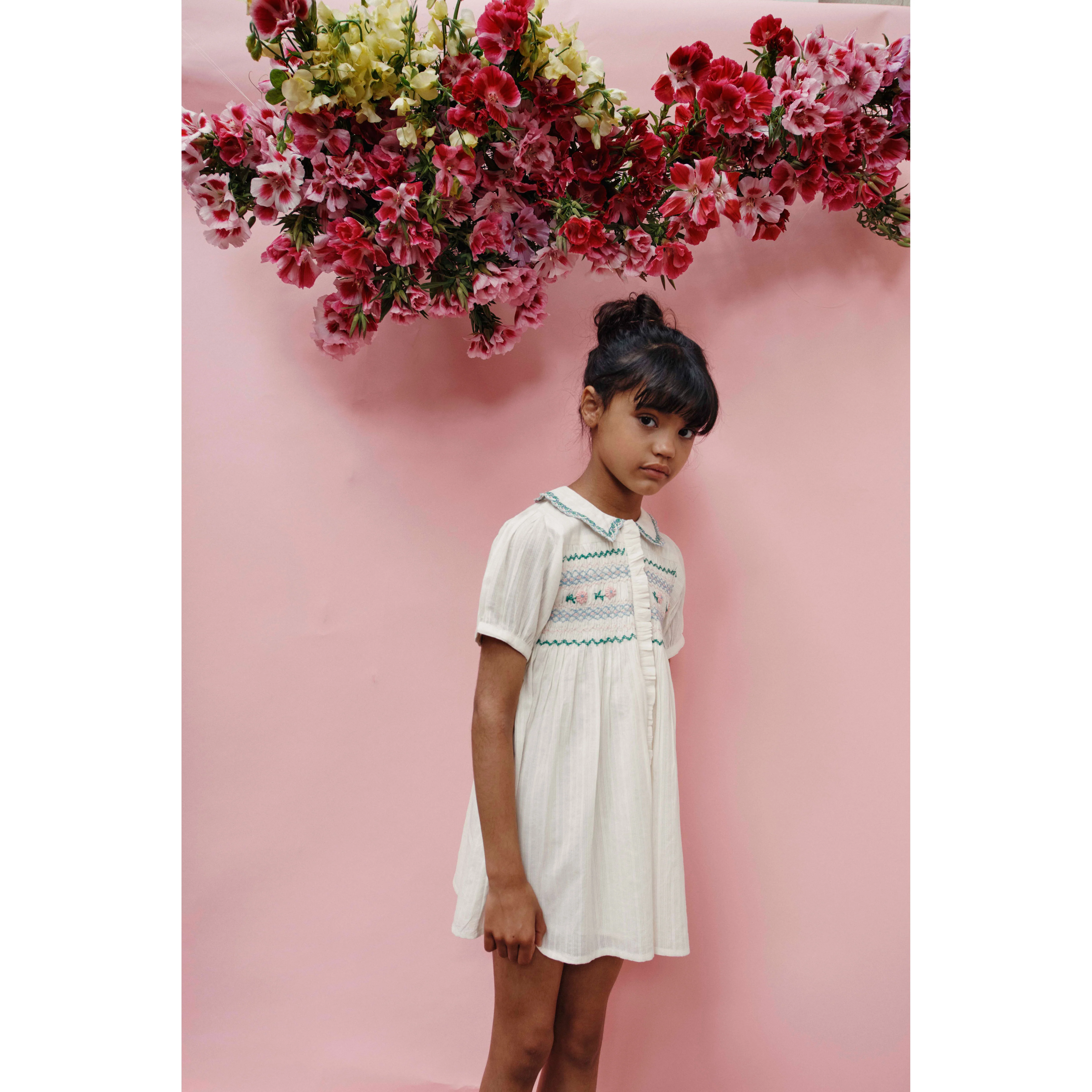 Emile et Ida Ecru Embroidered Smocked Dress - Image 2