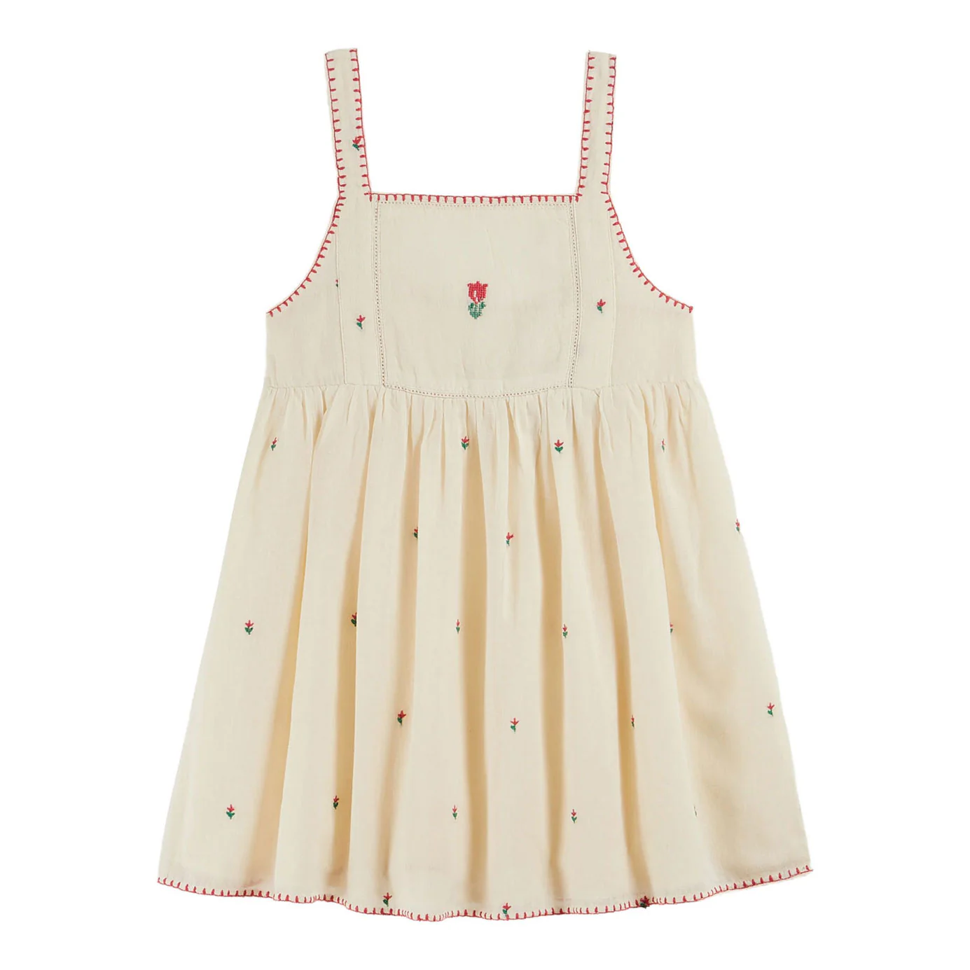 Emile et Ida Ecru Embroidered Tulips Dress
