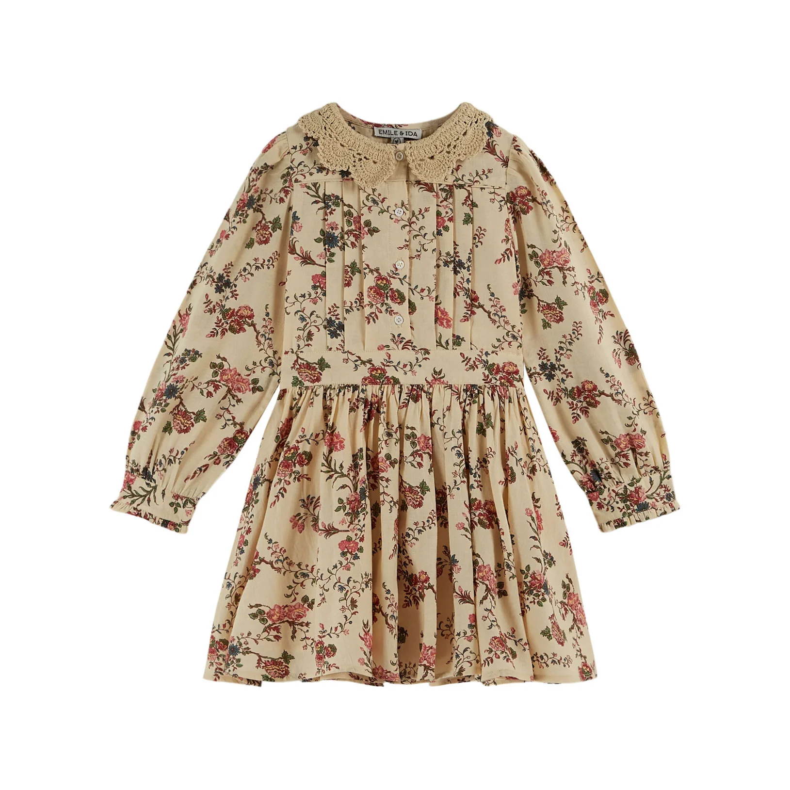 Emile et Ida Ecru Orchid Crochet Collar Dress