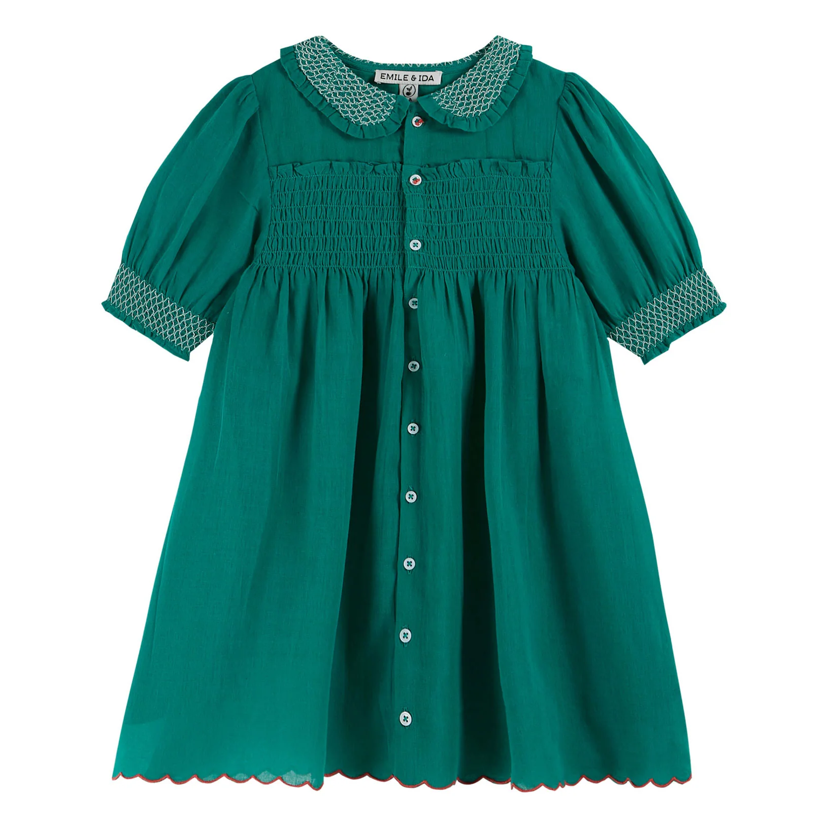 Emile et Ida Green Smocked Dress