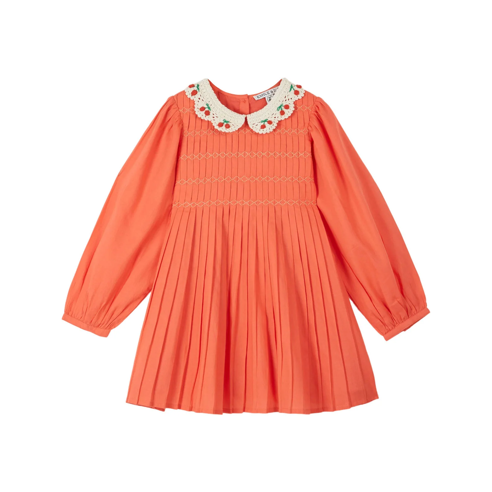 Emile et Ida Orange Smocked Crochet Collar Dress