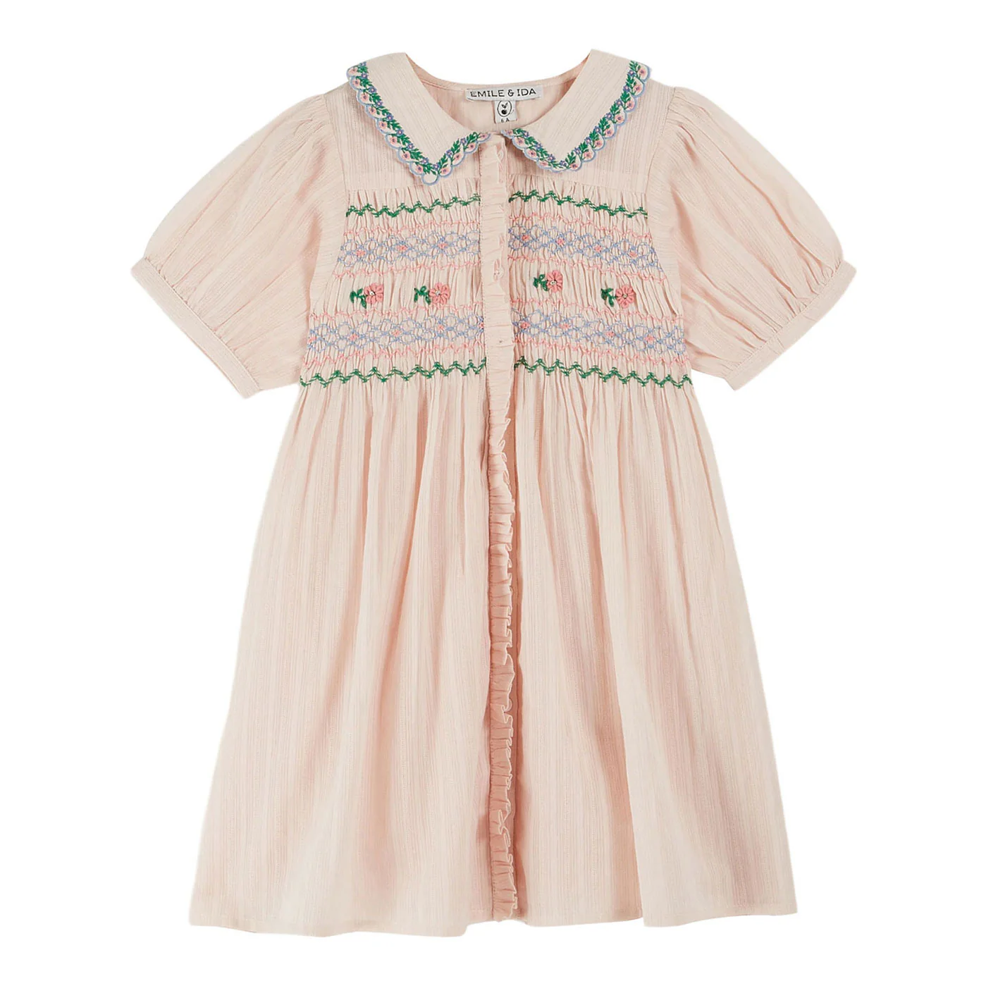 Emile et Ida Pastel Embroidered Smocked Dress