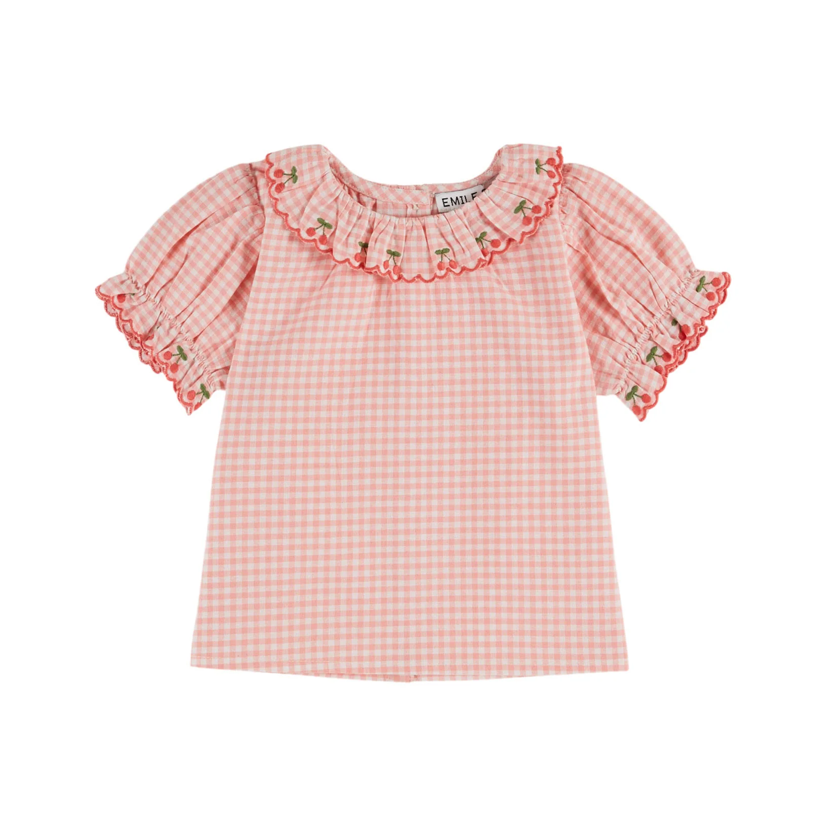 Emile et Ida Pink Gingham Embroidered Baby Blouse