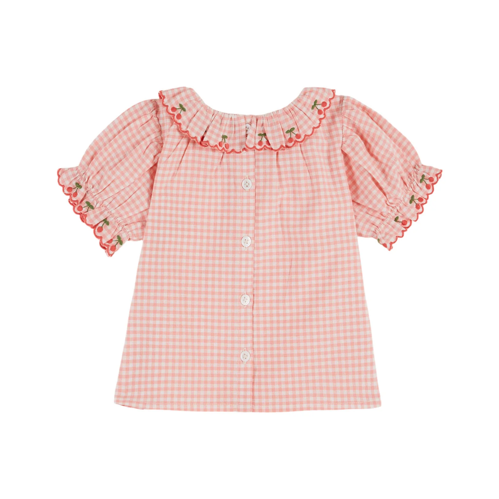 Emile et Ida Pink Gingham Embroidered Baby Blouse - Image 2