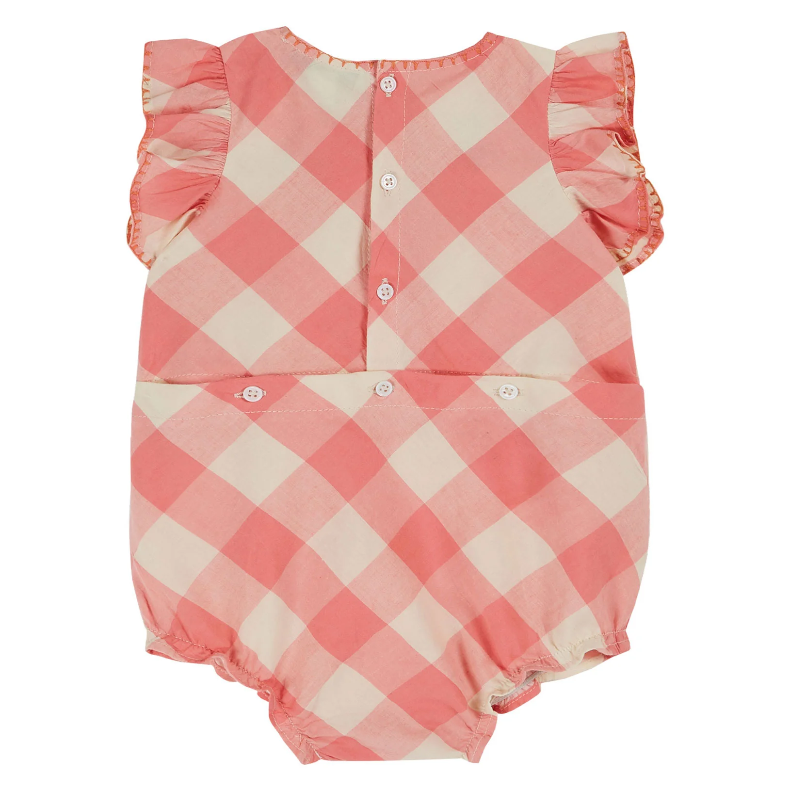 Emile et Ida Pink Gingham Embroidered Romper - Image 2