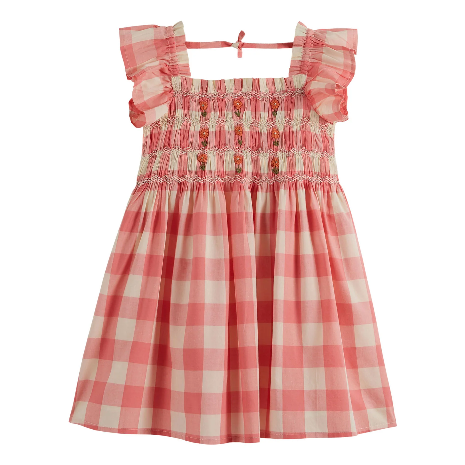 Emile et Ida Pink Gingham Smocked Dress