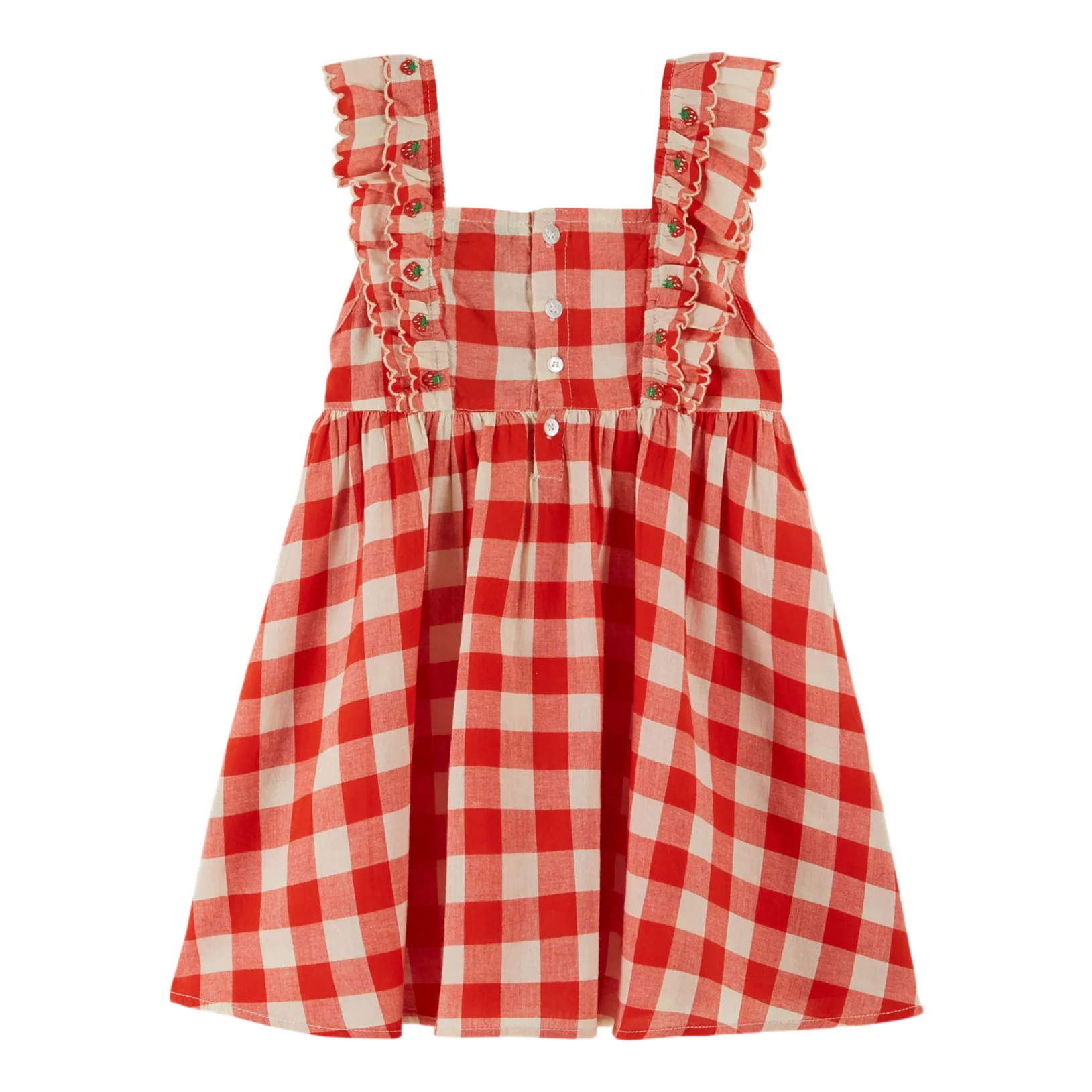 Emile et Ida Red Gingam Check Embroidered Dress - Image 2