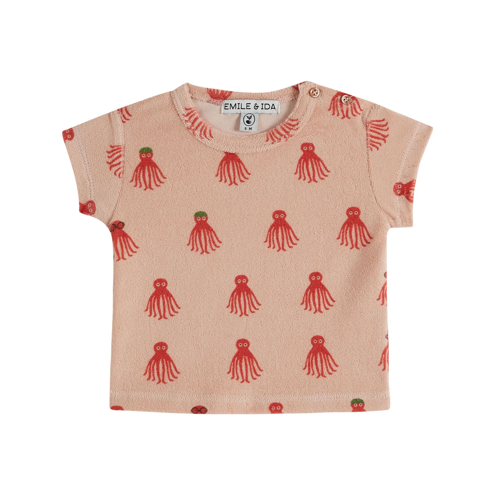 Emile et Ida Red Octopus Allover Terry Baby Tee