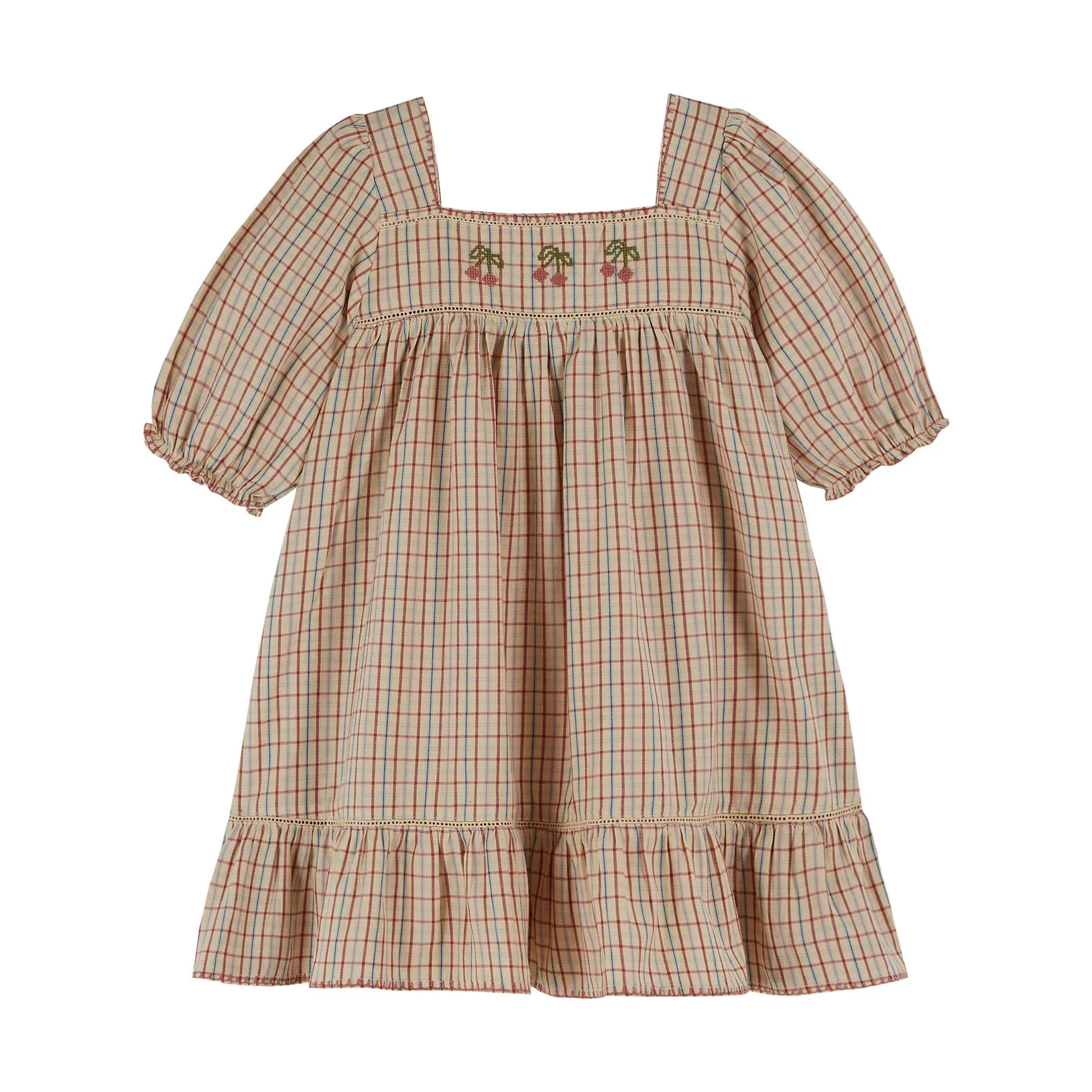 Emile et Ida Vanilla Plaid Embroidered Dress