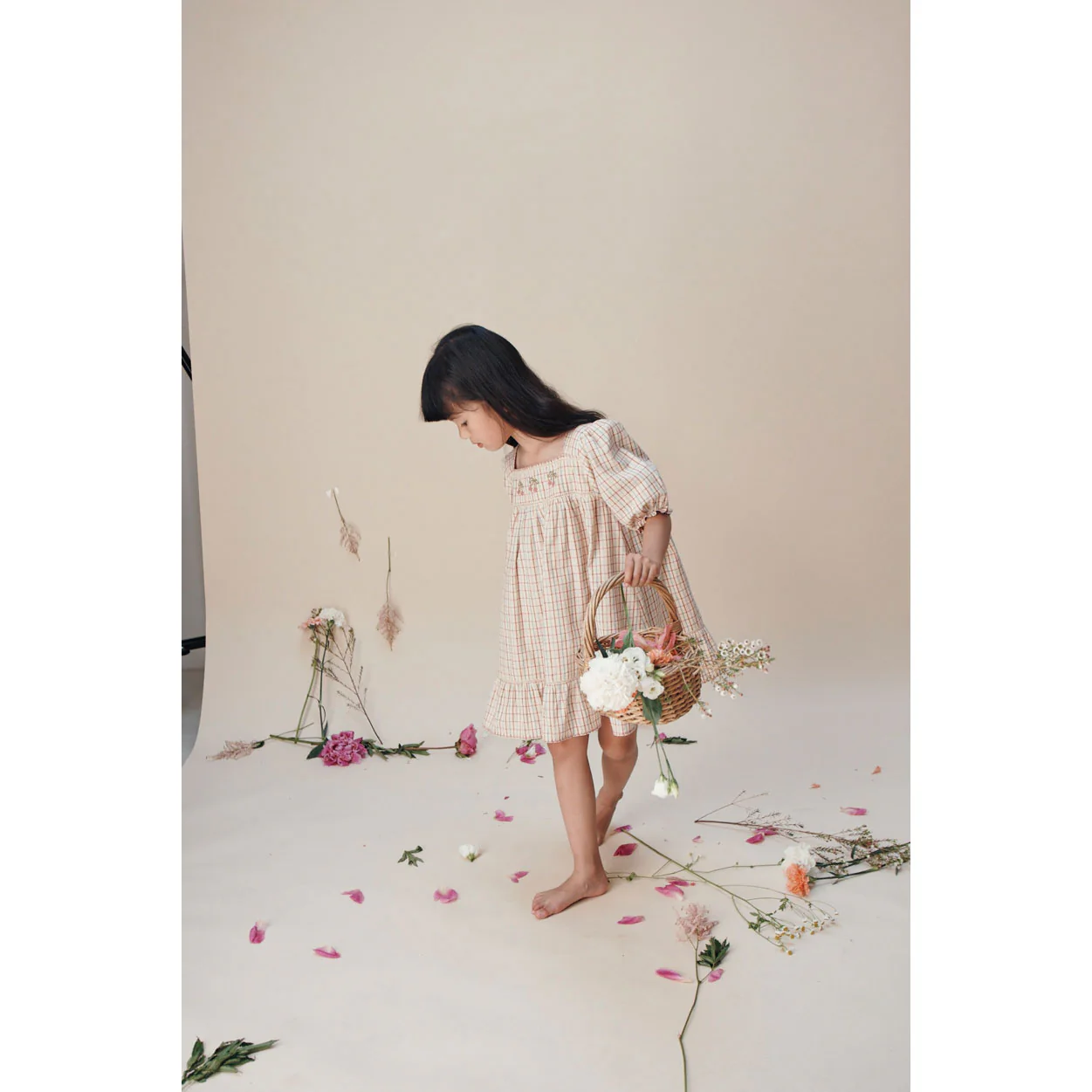 Emile et Ida Vanilla Plaid Embroidered Dress - Image 3