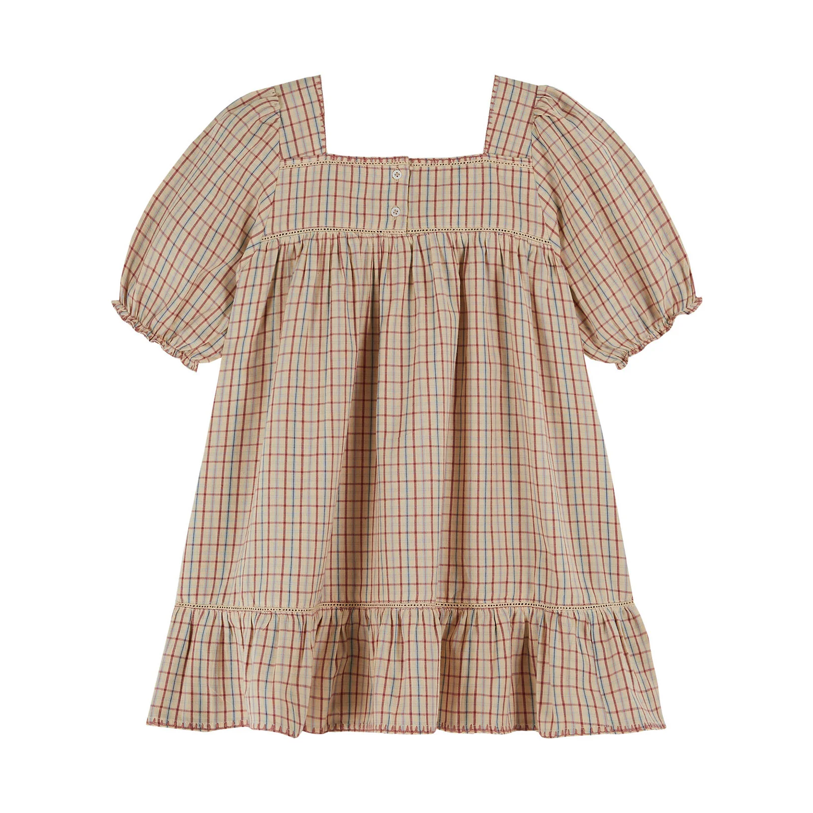 Emile et Ida Vanilla Plaid Embroidered Dress - Image 4