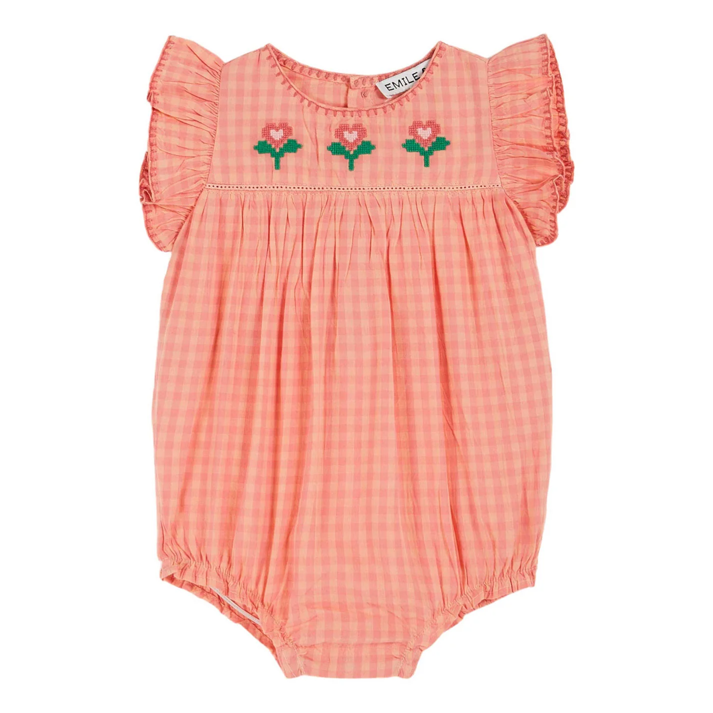 Emile et Ida Vichy Red Embroidered Romper