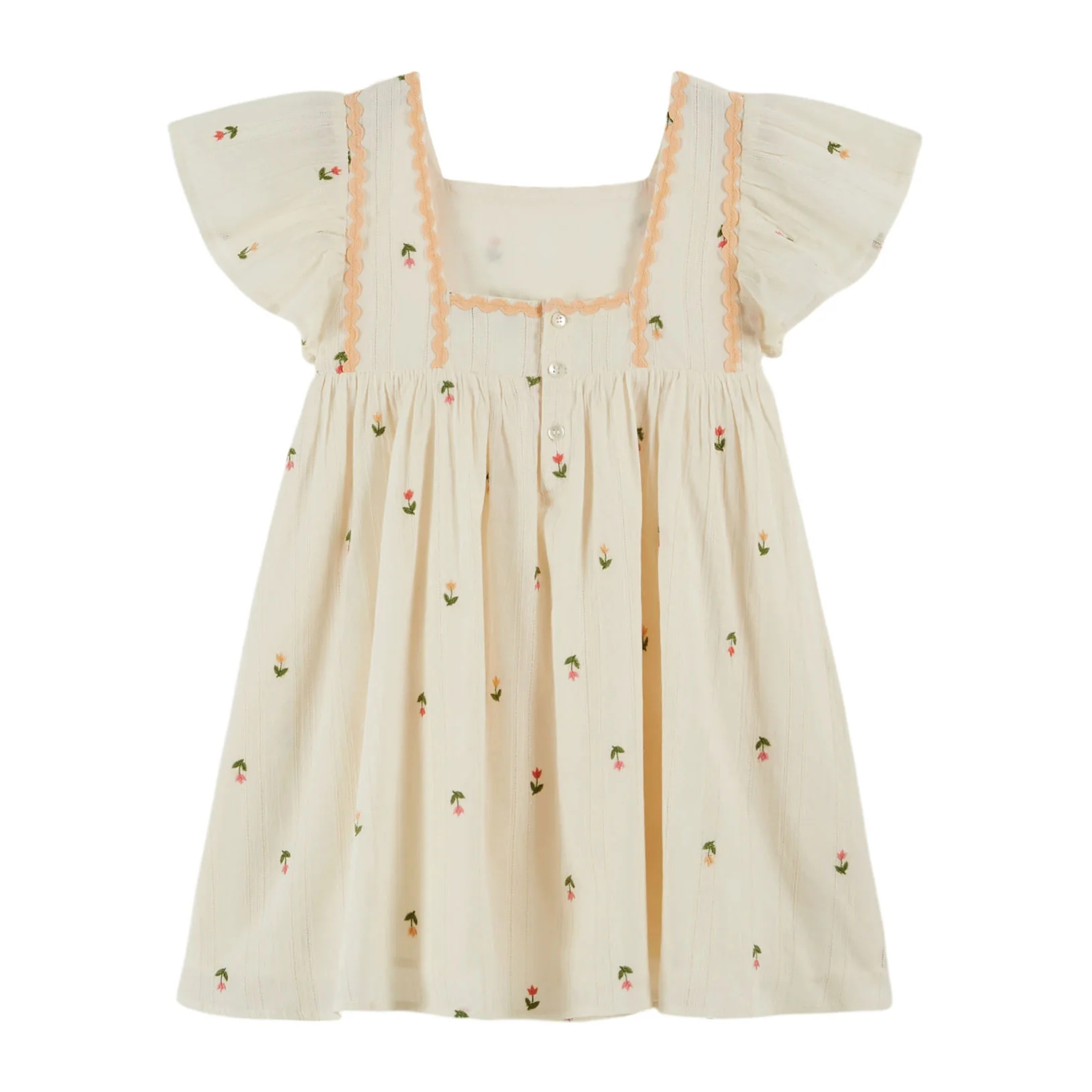 Emile et Ida CreamEmbroidered All Over Dress - Image 3