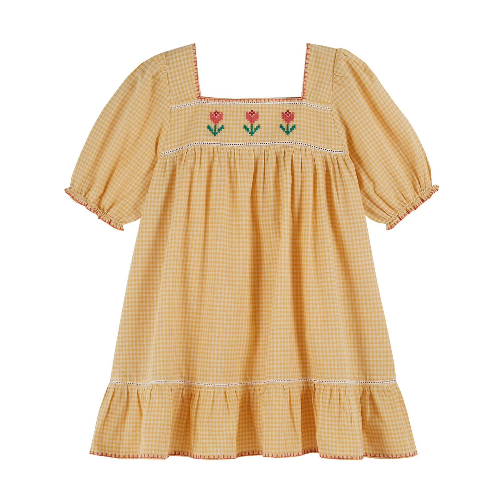 Emile et Ida Yellow Gingham Smocked Dress