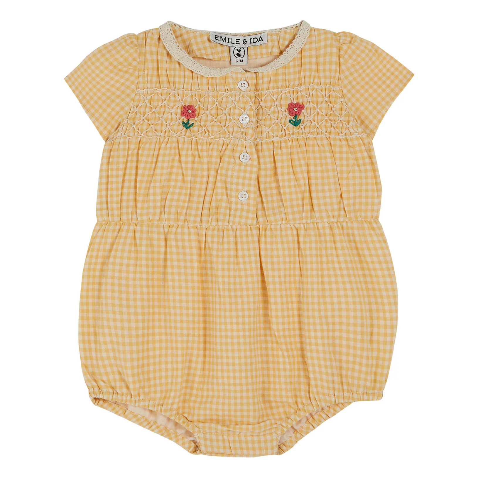 Emile et Ida Yellow Vichy Smocked Romper