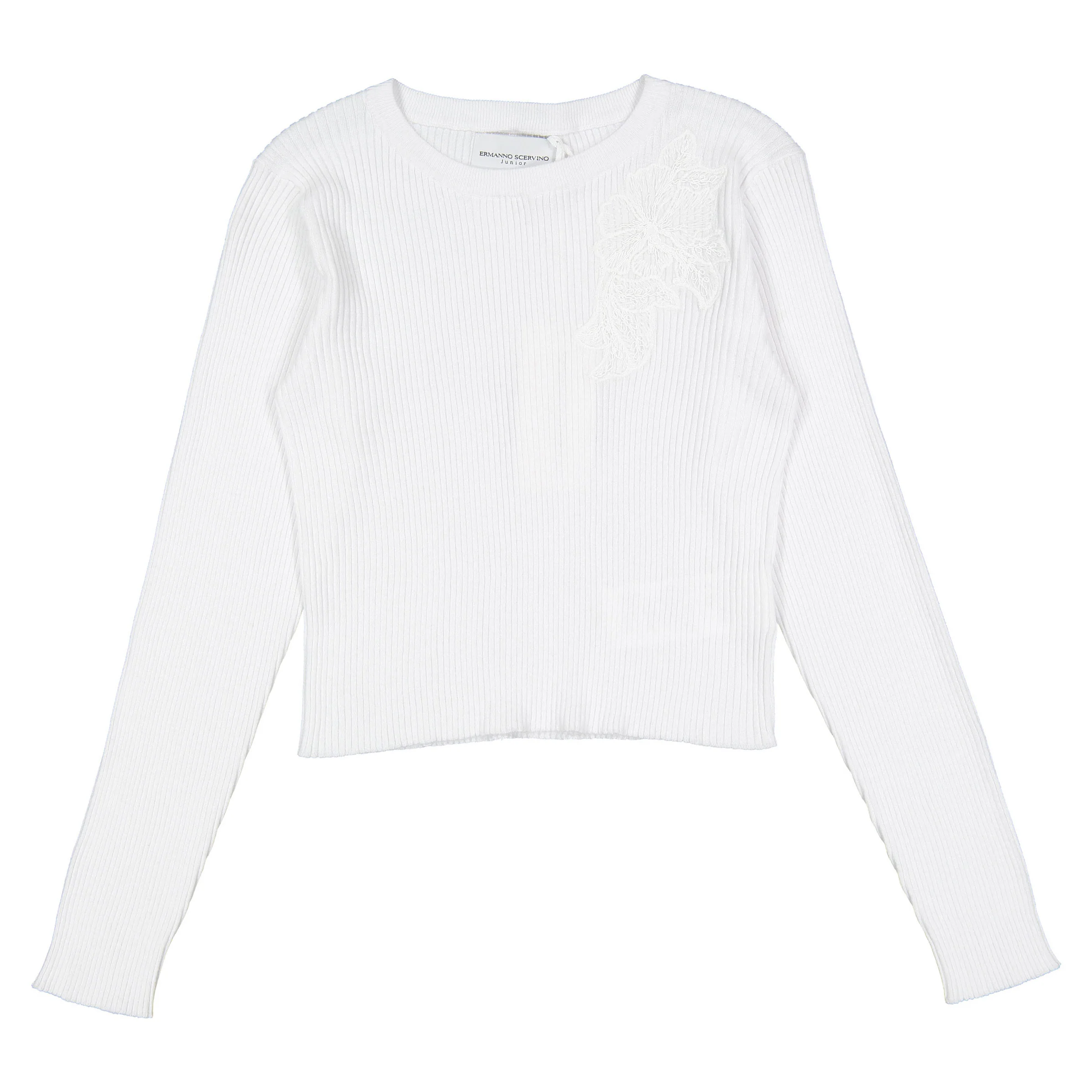 Ermanno Scervino White Knit Rib Lace Top