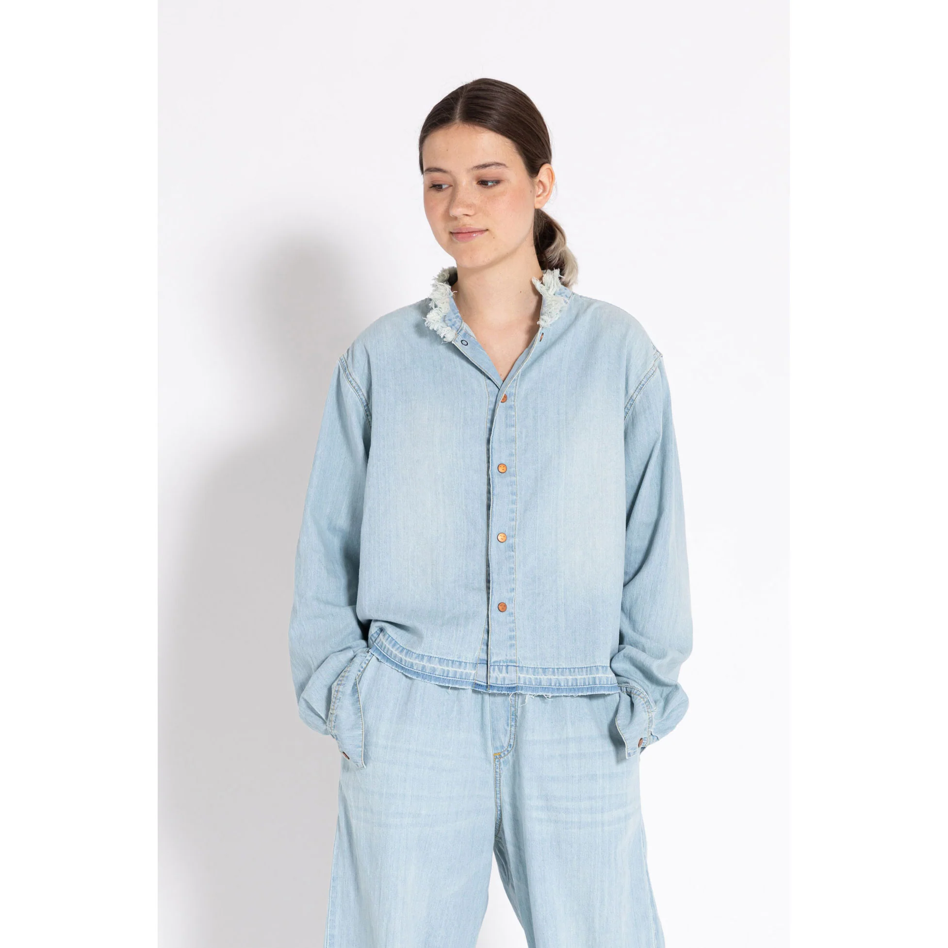 Finger In The Nose Blue Denim Long Sleeve Hena Shirt - Image 5