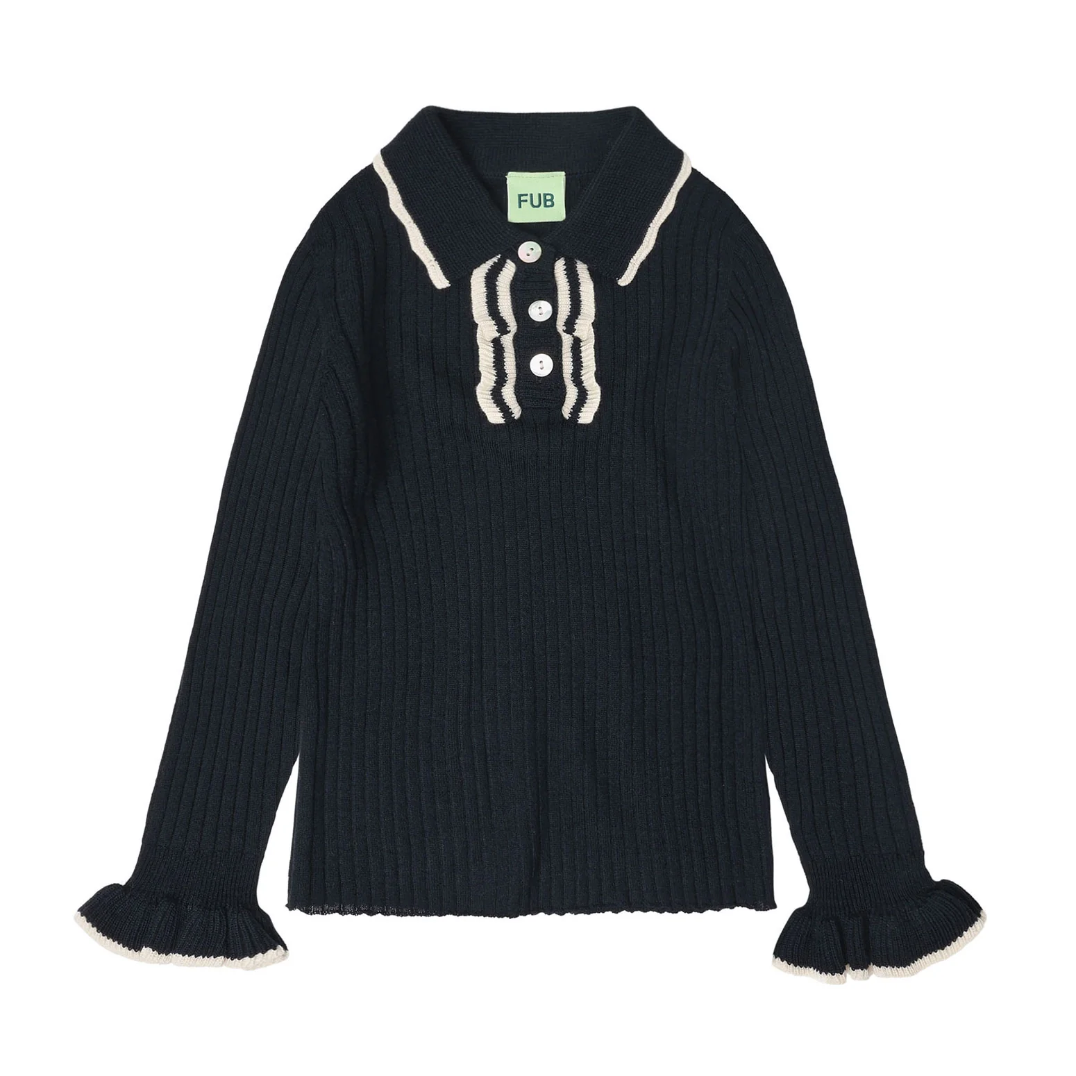 FUB Dark Navy Frill Cuff Pullover