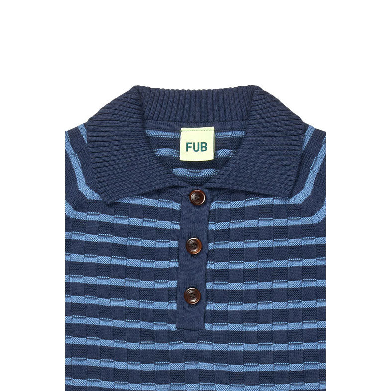 FUB Dark Navy/Washed Indigo Checked Polo - Image 2