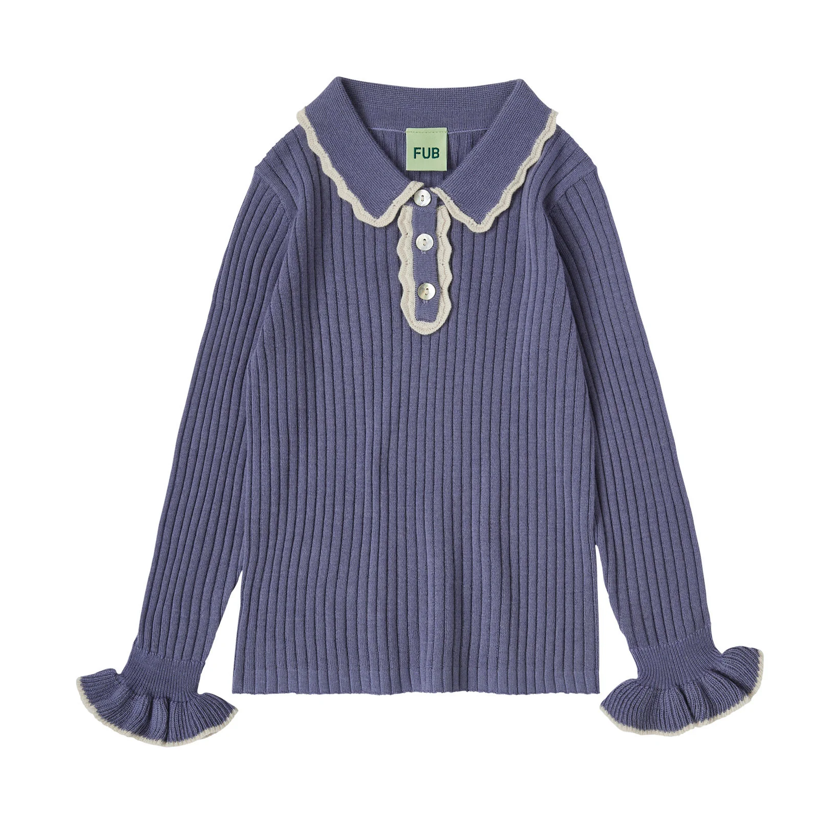 FUB Dusty Violet Rib Collar Pullover