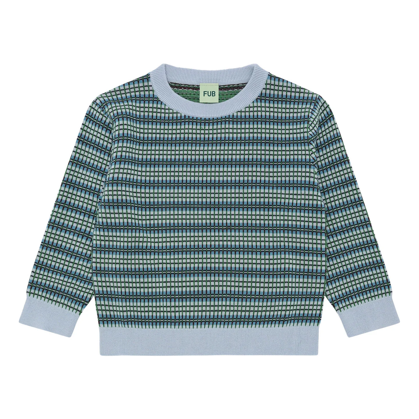 FUB Pale Blue/Sea Checked Crew Sweater